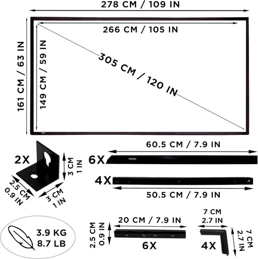 Duronic SFPS120 Leinwand Maße und Zubehör Gewicht