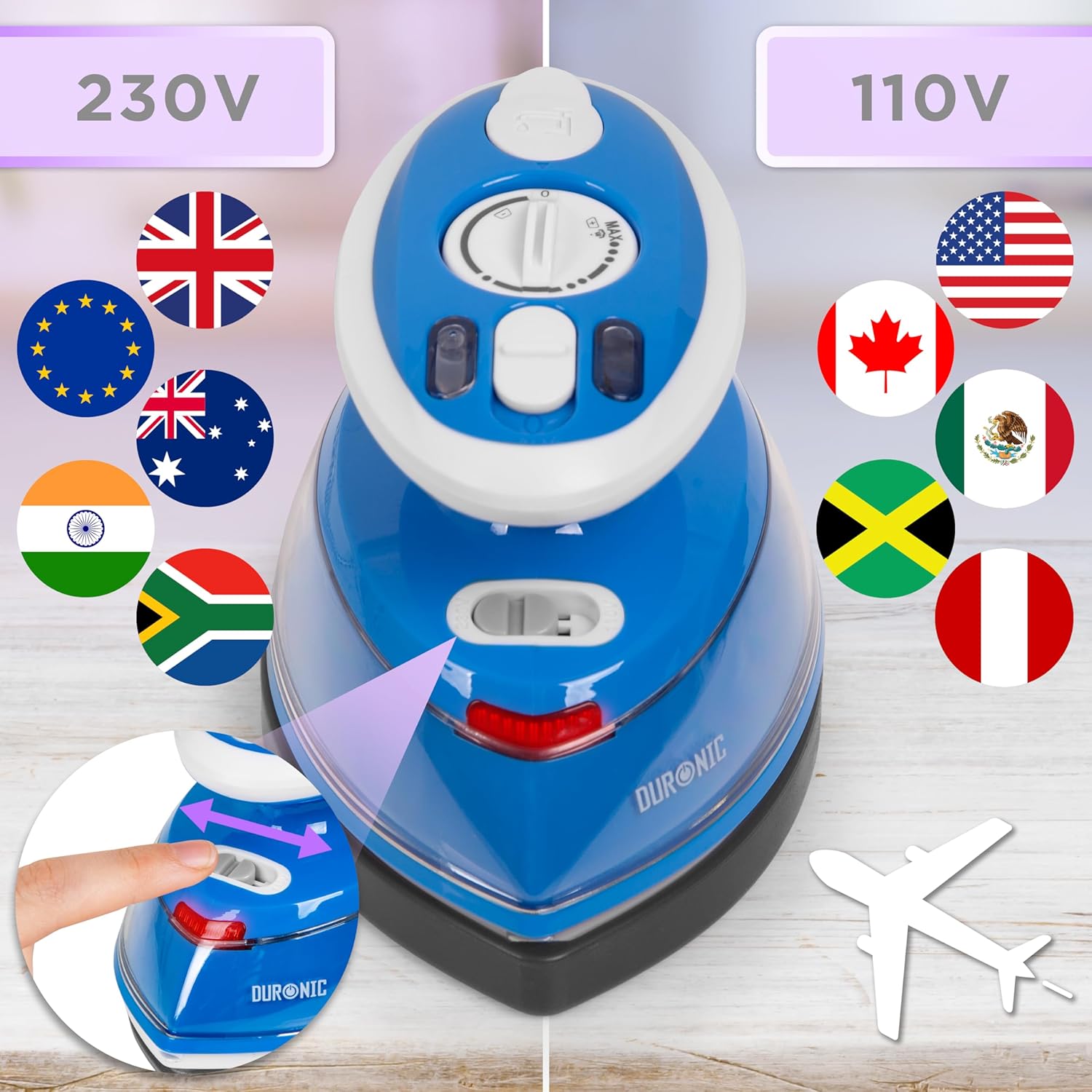 Duronic SI3 BE Reisebügeleisen Internationale Spannungsversorgung