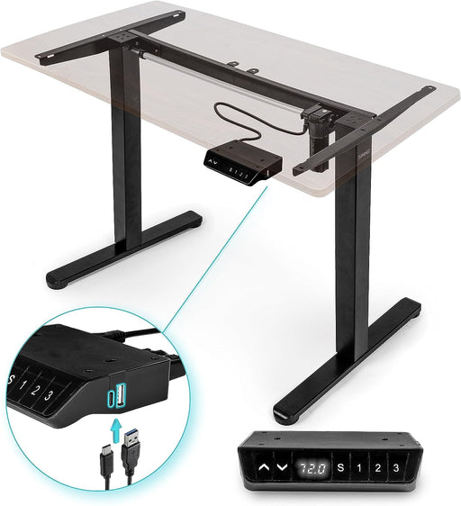 Duronic TM51 BK Tischgestell Frontansicht Übersicht des Bedienfelds USB Anschluss