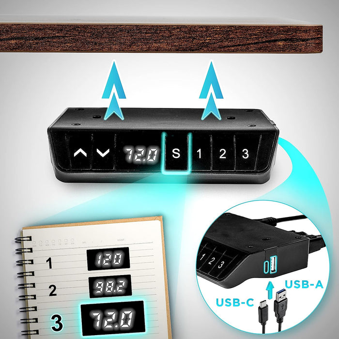 Duronic TM61 BK Tischgestell 3 Speicherplätze für automatische Höheneinstellung USB A und C Anschluss Untertischmontage