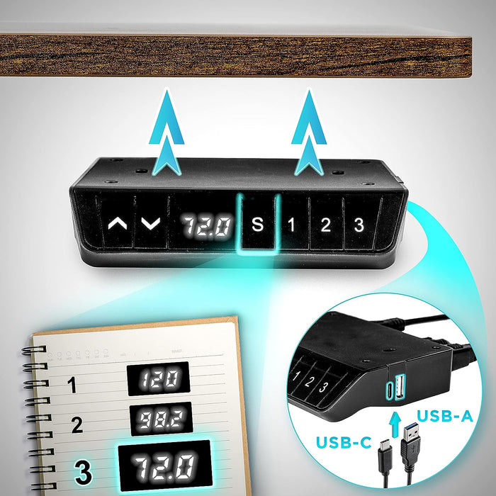 Duronic TM61 WE Tischgestell 3 Speicherplätze für automatische Höheneinstellung USB A und C Anschluss Untertischmontage