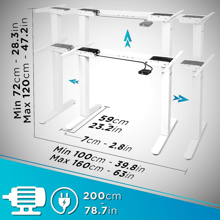 Duronic TM61 WE Tischgestell Maße und Kabellänge