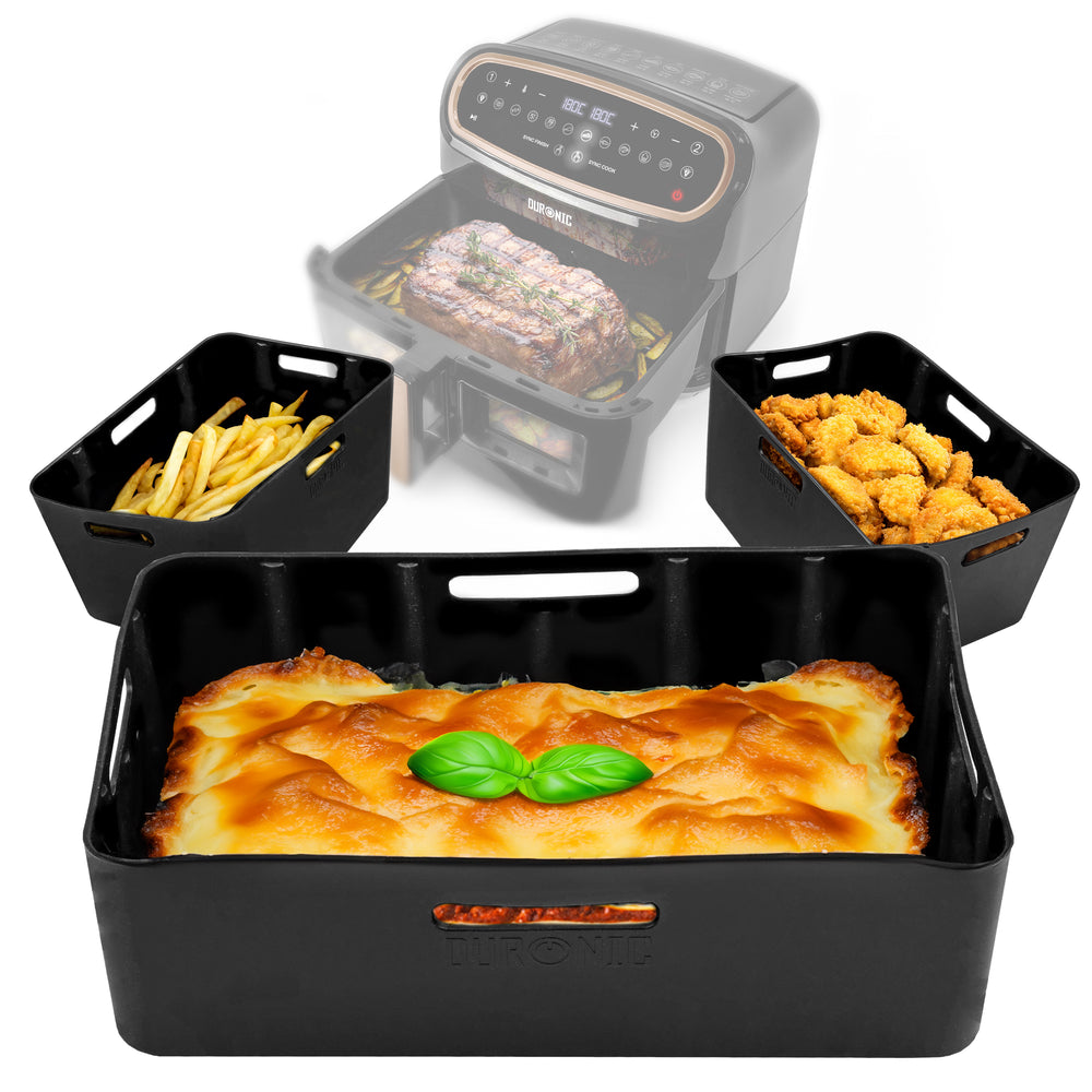 Duronic AFL3 Silikonform, drei Antihaft Silikoneinsätze, Wiederverwendbar, Airfryer- Zubehör, Airfryer Accesories, Kompatibel mit Duronic AF34 & AF24 & anderen Dualzone Airfryer