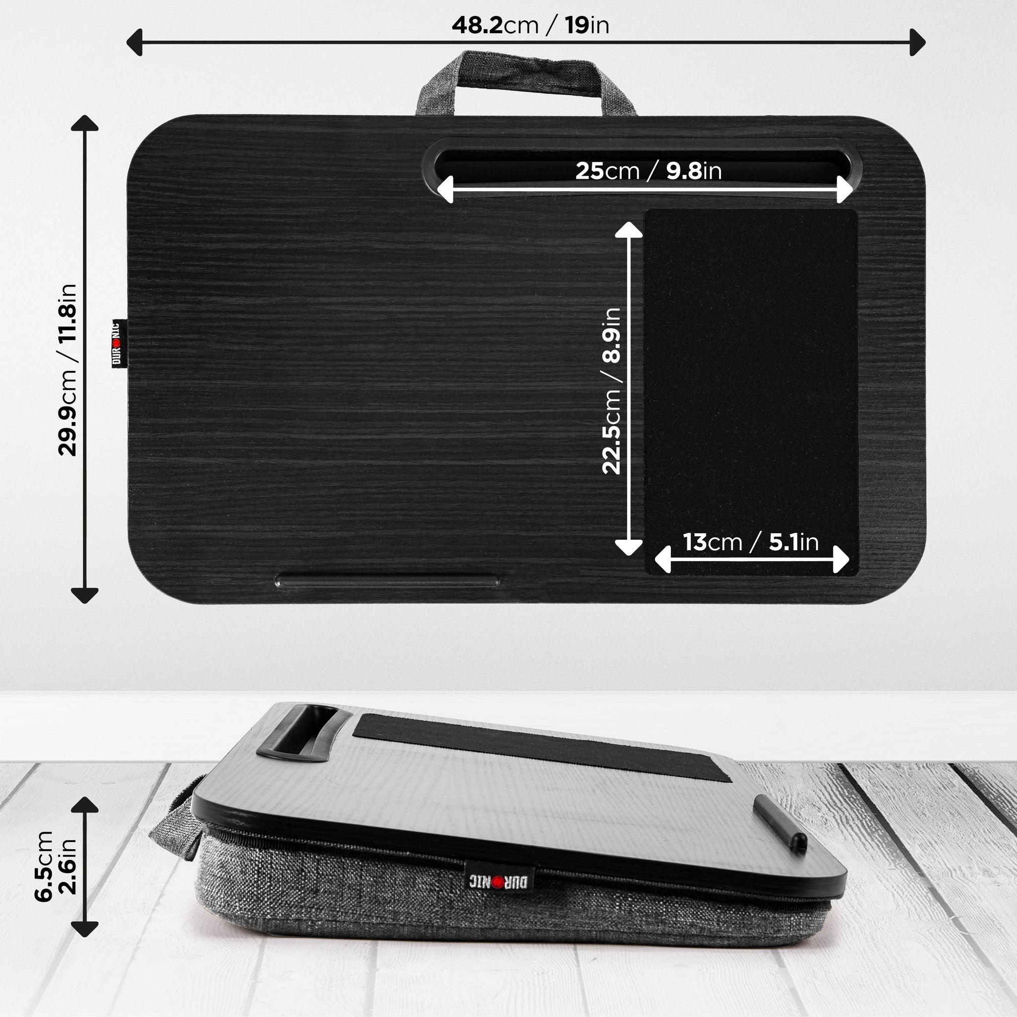 Duronic DML422 Laptopständer | Ergonomischer Laptop Tisch mit Kissen | Laptop Halterung mit Schaumstoffkissenstütze |Große Plattform mit integriertem Griff | Ideal für Bett, Sofa, Auto