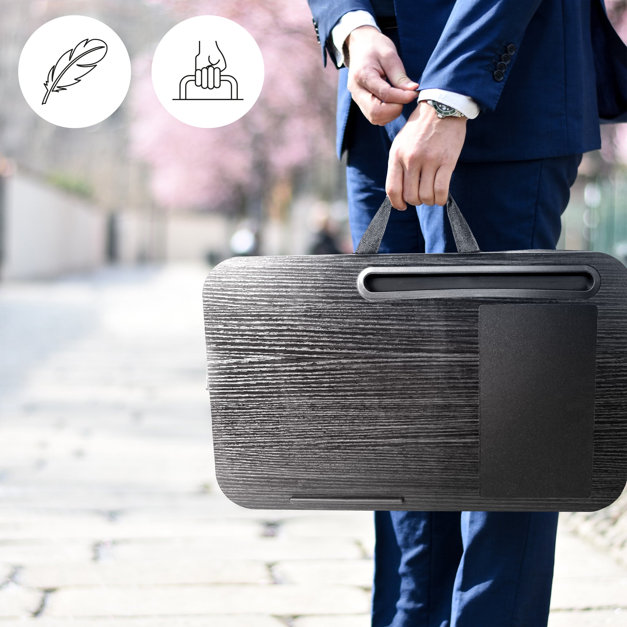 Duronic DML422 Laptopständer | Ergonomischer Laptop Tisch mit Kissen | Laptop Halterung mit Schaumstoffkissenstütze |Große Plattform mit integriertem Griff | Ideal für Bett, Sofa, Auto