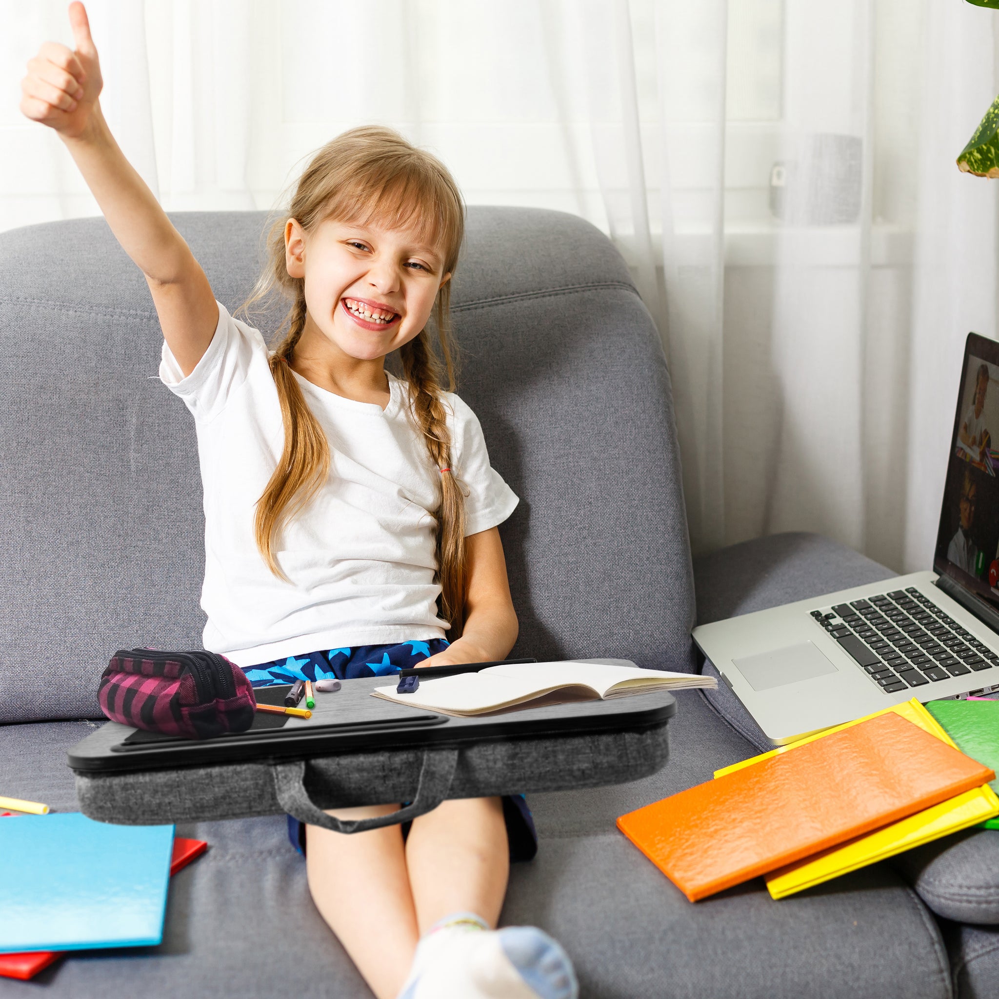 Duronic DML422 Laptopständer | Ergonomischer Laptop Tisch mit Kissen | Laptop Halterung mit Schaumstoffkissenstütze |Große Plattform mit integriertem Griff | Ideal für Bett, Sofa, Auto
