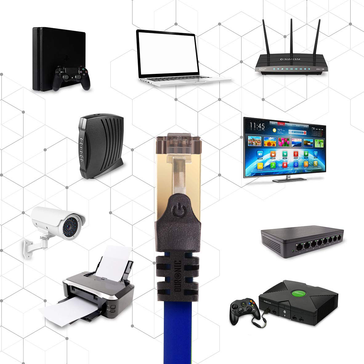 Duronic CAT8 BE 1 m Ethernet-Kabel | 40 Gbps Netzwerkabel | RJ45 Gigabit LAN Kabel Cat 8 | Patch Kabel 2000 MHz S/FTP Schirmung | TV Streaming Router Modem Switch Internetkabel 10 100 1000 Mbit
