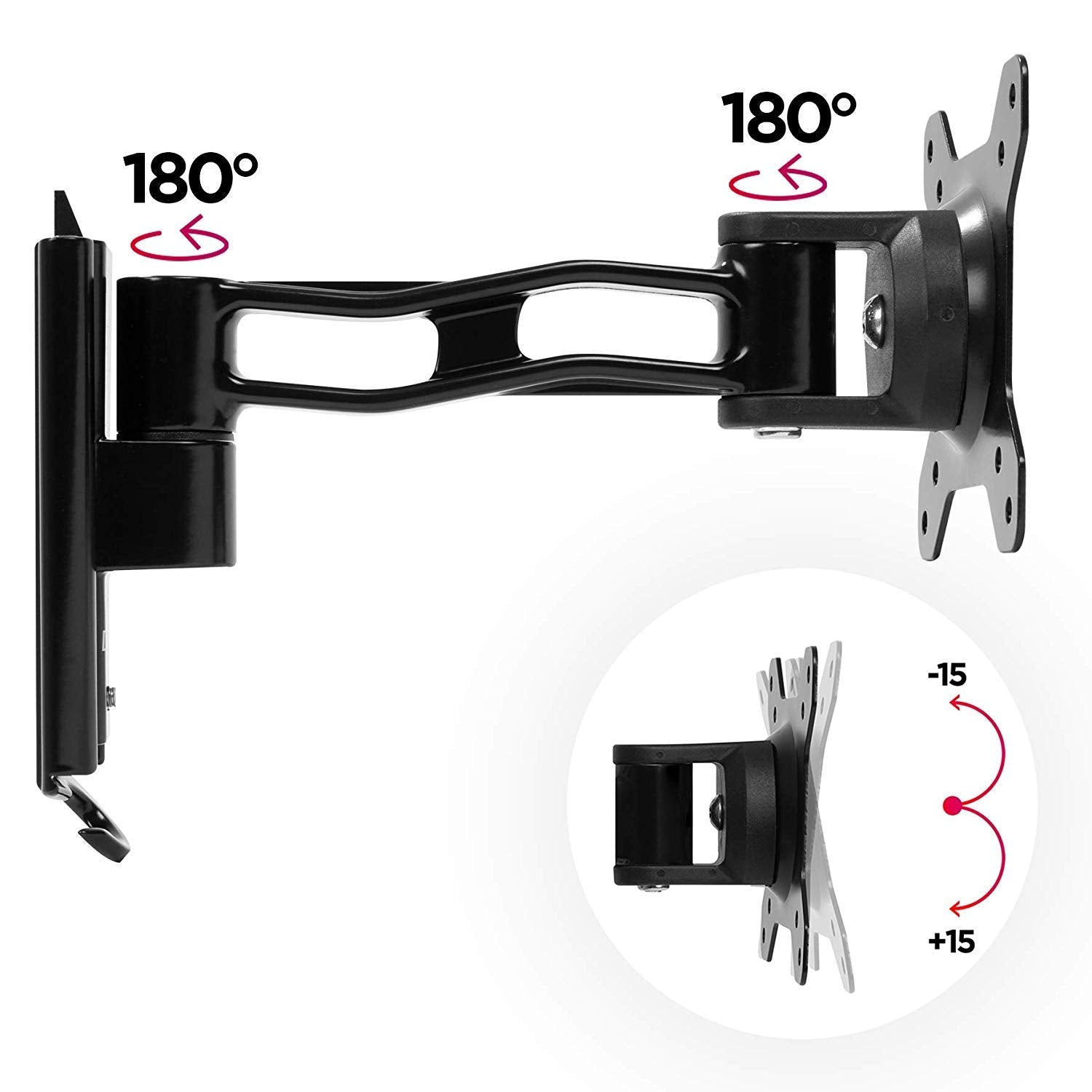 Duronic DM35W1X2 Monitor Wandhalterung | Monitorarm für Wandmontage | LCD, LED Bildschirm und TV bis 20 kg | VESA 75/100 | 15° Neigung | 180° Schwenkbar | 360° Drehbar | Display Halter für Home Office