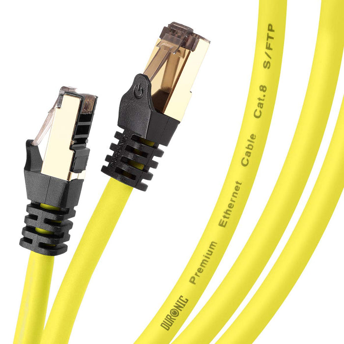 Duronic CAT8 YW 1,5 m Ethernet Netzwerkkabel | S/FTP Ethernet-Netzwerkkabel | Superschneller Patch-Ethernet-Kabel | Bis zu 2 GHz / 2000 MHz | RJ45-Anschlüsse | 40 Gigabit Datenübertragung