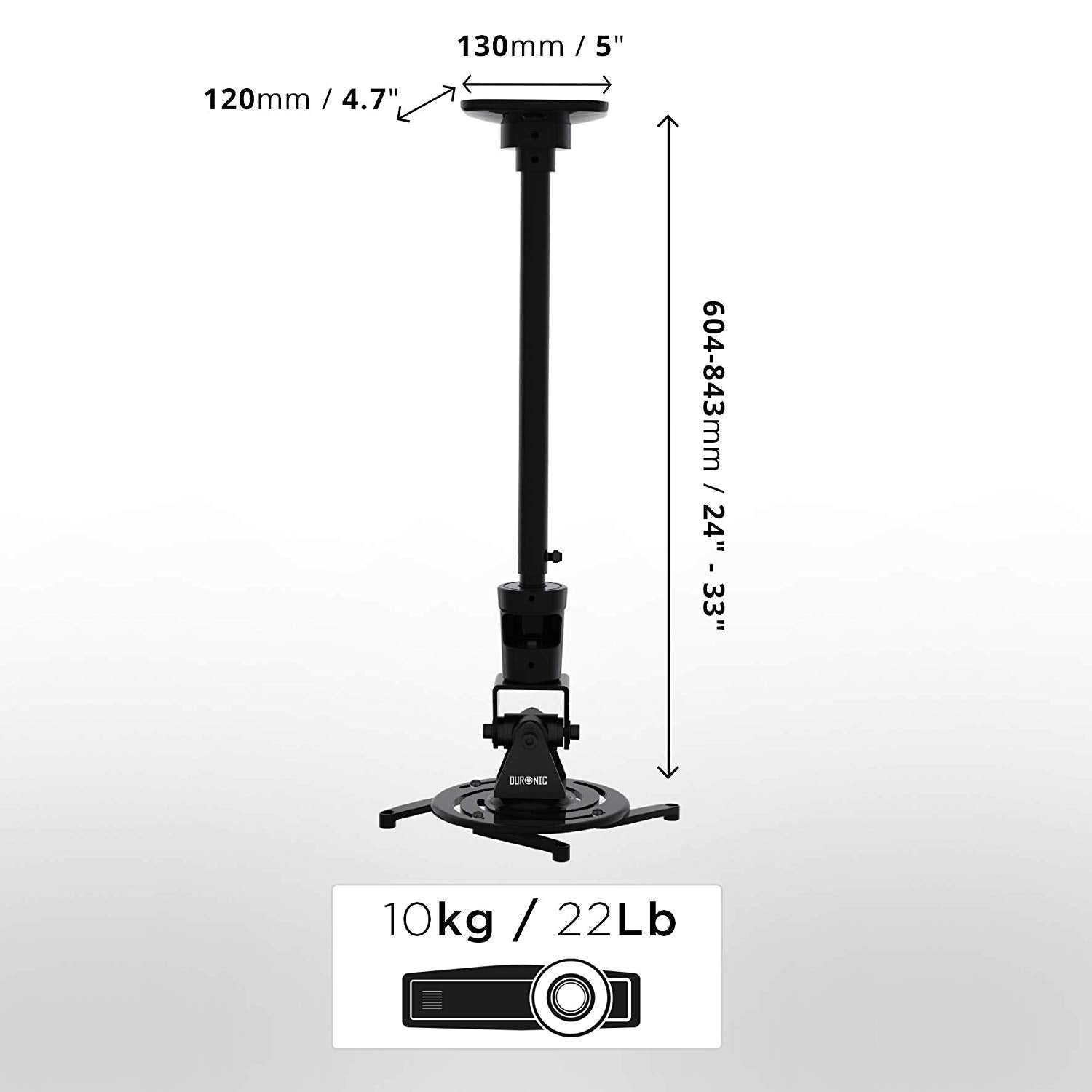 Duronic PB02XL Beamer Halterung | Projektor Deckenhalterung | Universal Wandhalterung | Halterung für Video-Projektor | drehbar und schwenkbar | Heimkino | Traglast bis zu 10 kg | 360° Rotation