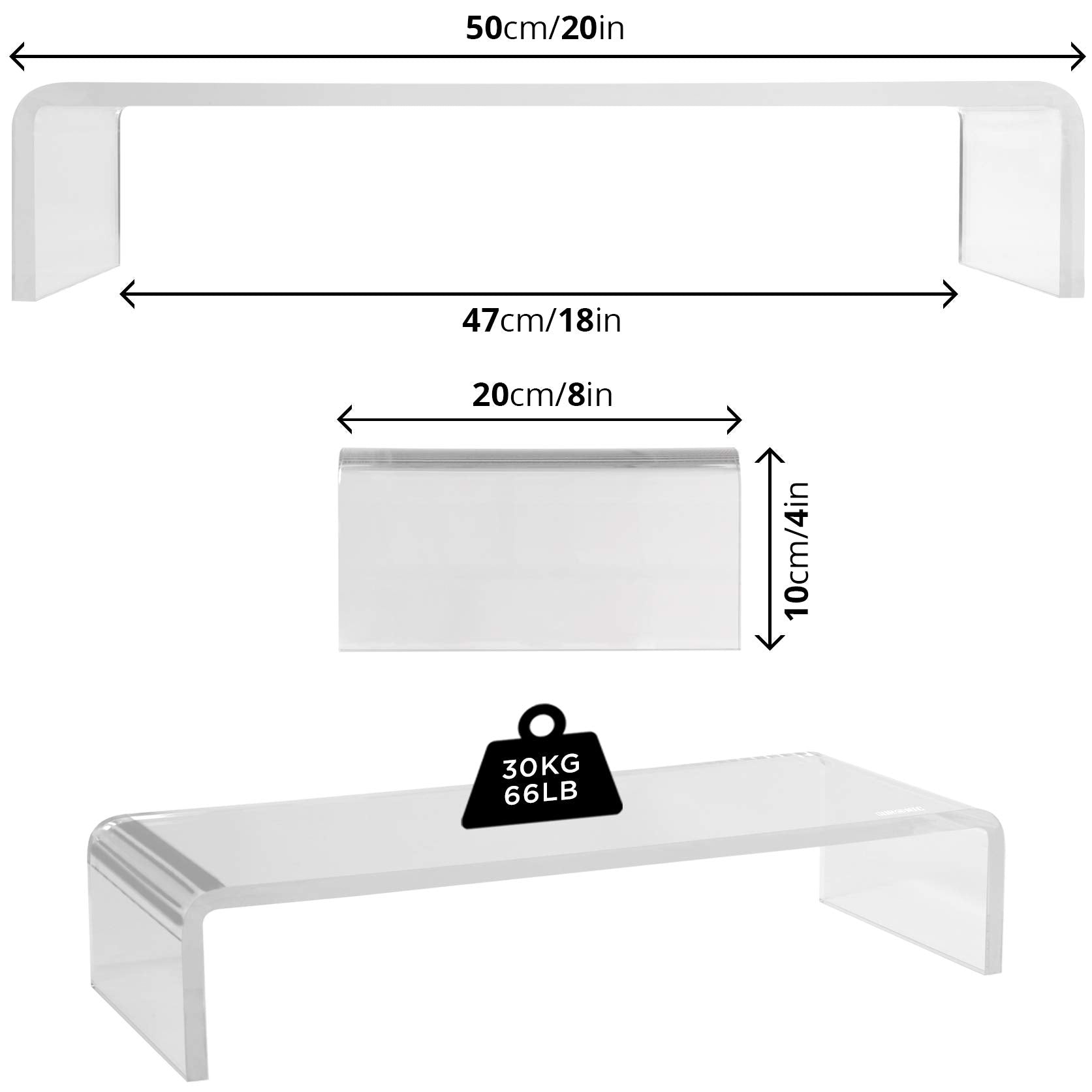 Duronic DM053 Monitorständer | 50 x 20 cm Acrylglasplatte | Bis 30 kg | Ergonomischer Bildschirmständer Schreibtisch | Schreibtischaufsatz Monitor und Laptop | Bildschirmerhöhung LCD LED OLED TV