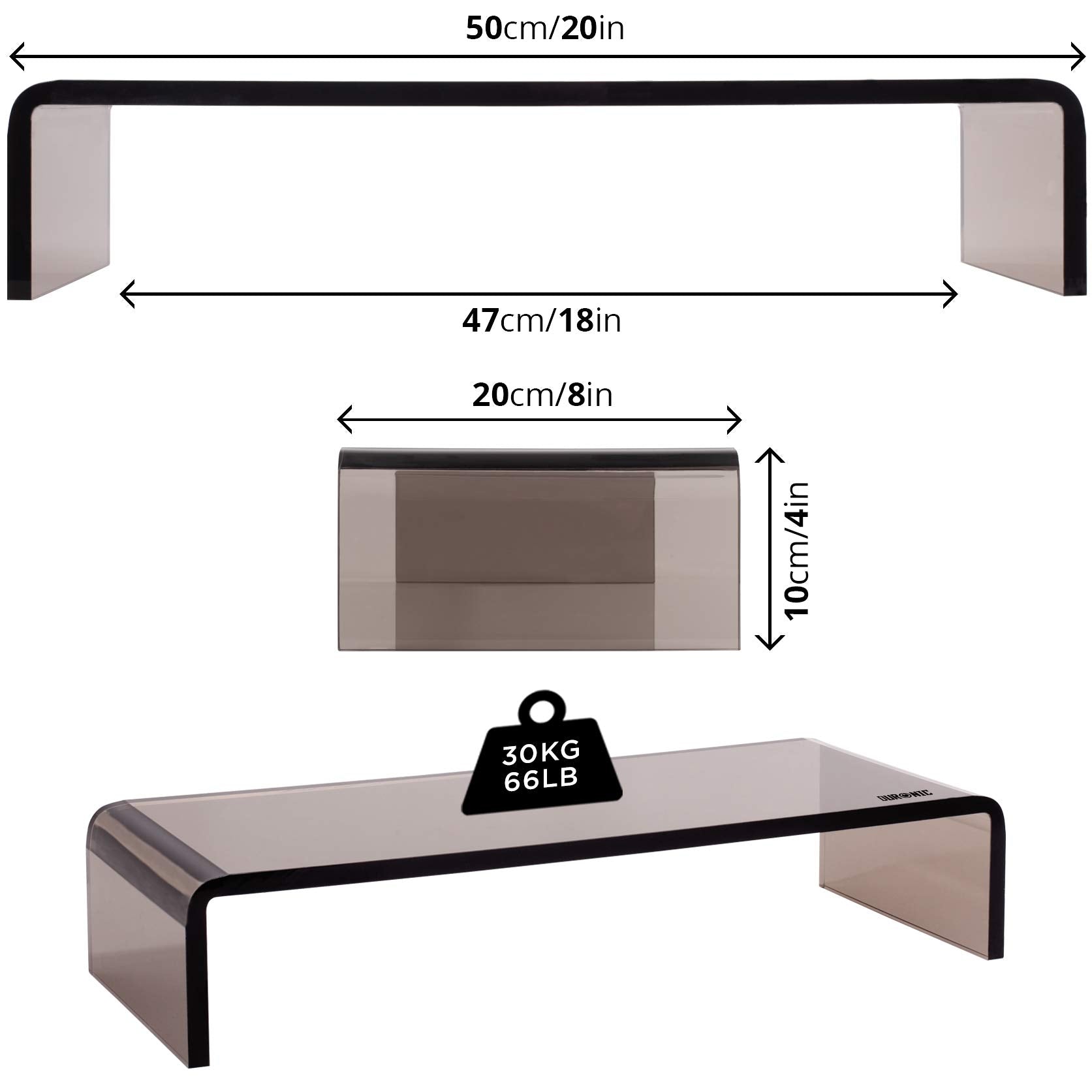 Duronic DM054 Monitorständer | 50 x 20 cm schwarze Acrylglasplatte | Bis 30 kg | Ergonomischer Bildschirmständer Schreibtisch | Schreibtischaufsatz Monitor und Laptop | Bildschirmerhöhung LCD LED TV