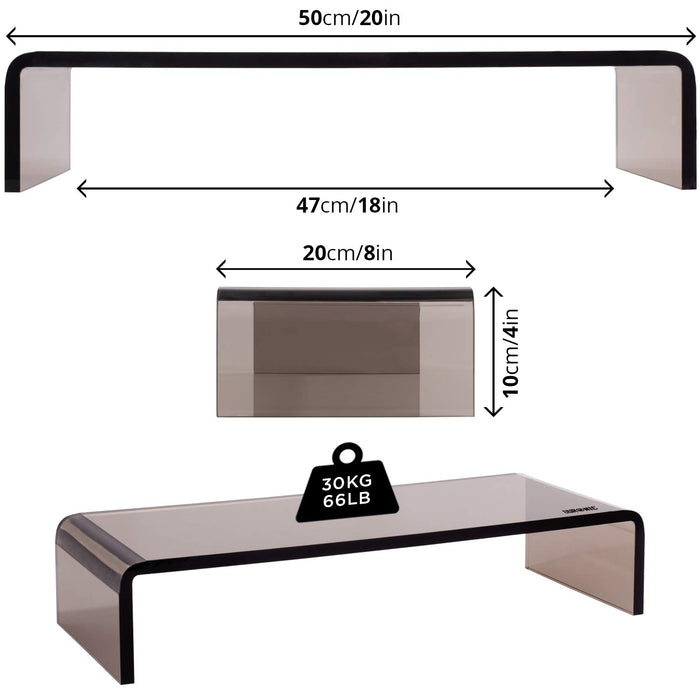 Duronic DM054 Monitorständer | 50 x 20 cm Schwarze Acrylglasplatte | Bis 30 kg | Ergonomischer Bildschirmständer Schreibtisch | Schreibtischaufsatz Monitor und Laptop | Bildschirmerhöhung LCD LED TV