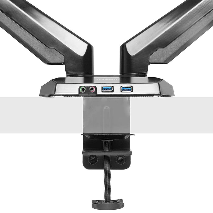 Duronic DMUSB5X2 Monitorhalterung mit USB Hub - Monitorständer für 2 Monitore bis 27 Zoll - Gasdruckfeder Monitorarm - VESA 75/100 - Bis 8kg - Höhenverstellbar - Neigbar -90° bis +85° - Drebar 360°