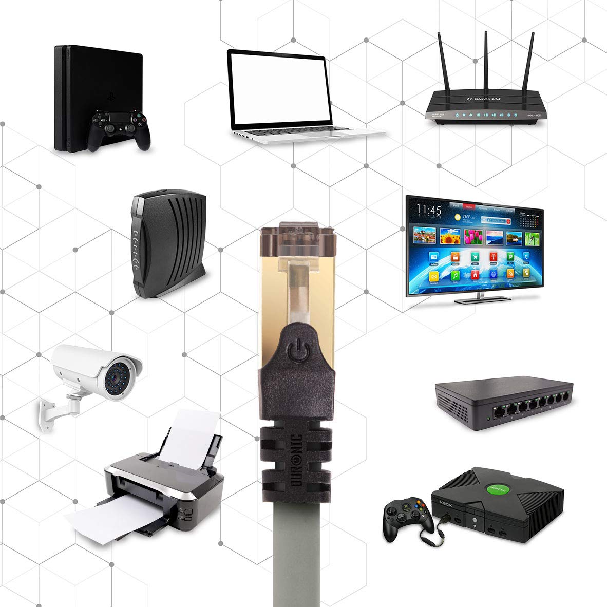 Duronic CAT8 GY 1 m Ethernet-Kabel | 40 Gbps Netzwerkabel | RJ45 Gigabit LAN Kabel Cat 8 | Patch Kabel 2000 MHz S/FTP Schirmung | TV Streaming Router Modem Switch Internetkabel 10 100 1000 Mbit