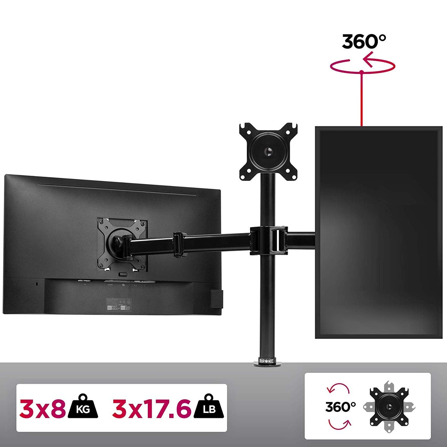 Duronic DM253 Monitor-Halterung 3 Monitore für 13-27 Zoll Flach & Curved Bildschirm-Halterung 8kg, Monitor Tischhalterung Höhenverstellbar Neigbar Schwenkbar Drehbar, Vesa halterung, Monitor-Arm