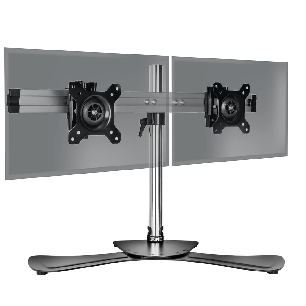 Duronic DM752 Monitorhalterung - Stahl-Standfuß für 2 Monitore bis 24 Zoll - Aluminium-Schiene für Bildschirm bis 8 kg - Neigungswinkel (-) 15° - LCD OLED Display um 360° drehbar - Höhenverstellbar