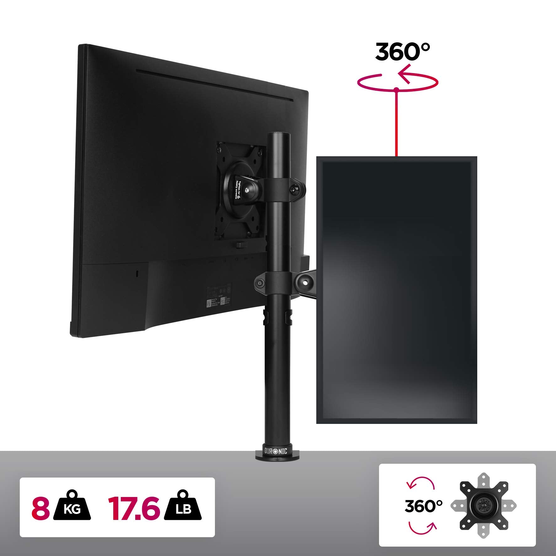 Duronic DM151X1 Monitor-Halterung 1 Monitor für 13-27 Zoll Flach & Curved Bildschirm-Halterung 8kg, Monitor Tischhalterung Höhenverstellbar Neigbar Schwenkbar Drehbar, Vesa halterung, Monitor-Arm