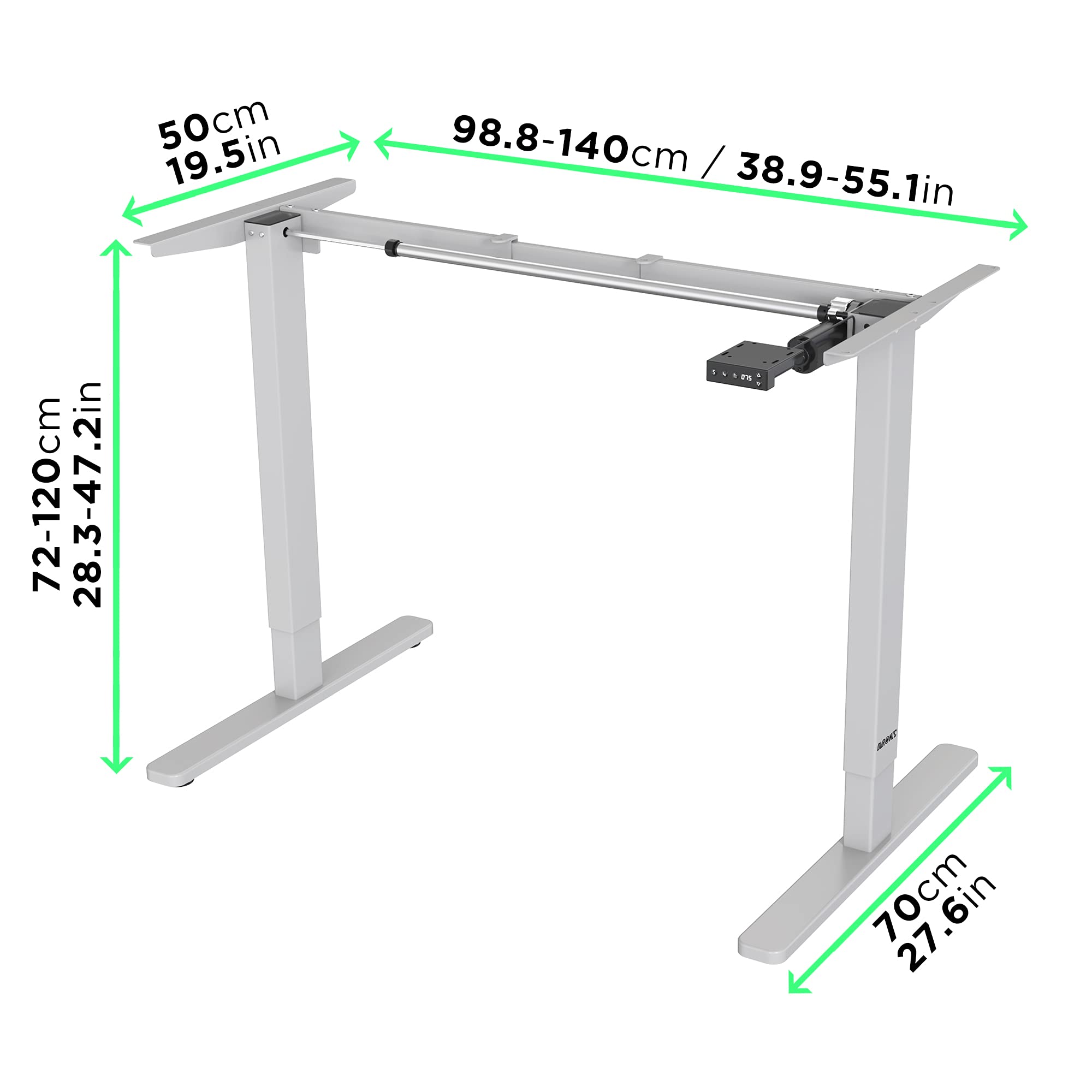 Duronic TM12 GY Schreibtisch Tischgestell | Elektrisch höhenverstellbar bis 120 cm | Gestell für Tischplatten bis 140 cm | Tischbein stufenlos mit 1 Motor | 2 Memory Slots | Computertisch Home Office