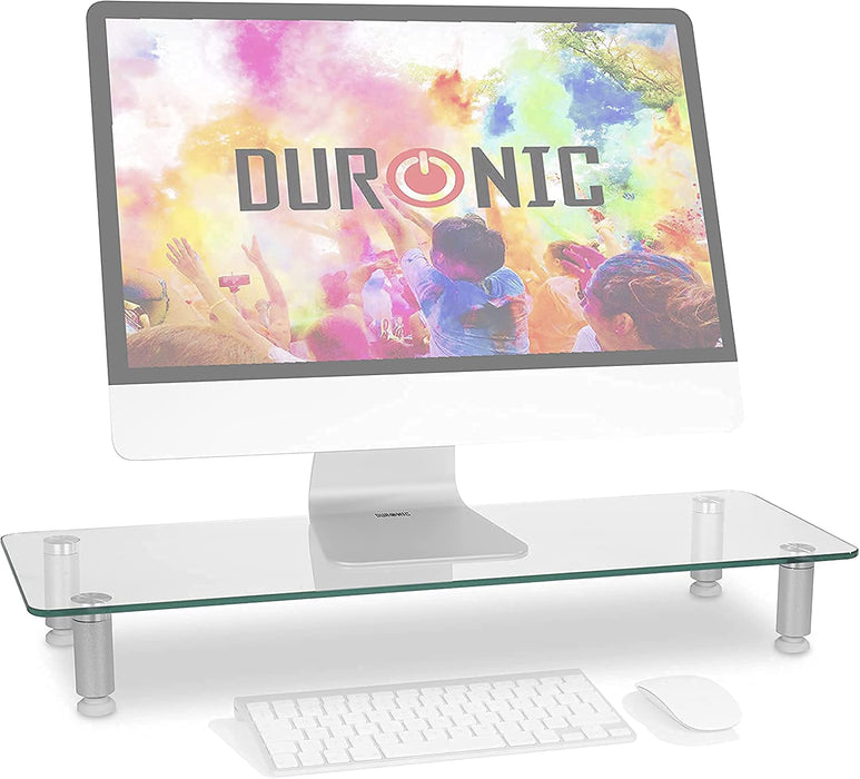 Duronic DM052-1 Monitorständer | 56 x 24 cm transparente Glasplatte | Bis 20 kg | Ergonomischer Bildschirmständer Schreibtisch | Schreibtischaufsatz Monitor und Laptop | Bildschirmerhöhung LCD LED TV