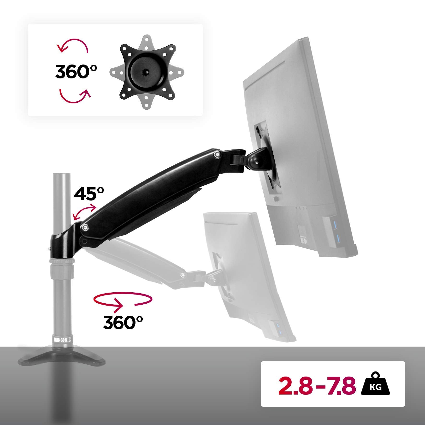 Duronic DML5S1 Kompletter Monitorarm | kompatibel mit DM55 Monitorhalterungen | Tischhalterungen | Vertikale On-the-Fly-Einstellung | Ermöglicht das Hinzufügen von Bildschirmen oder Zubehör