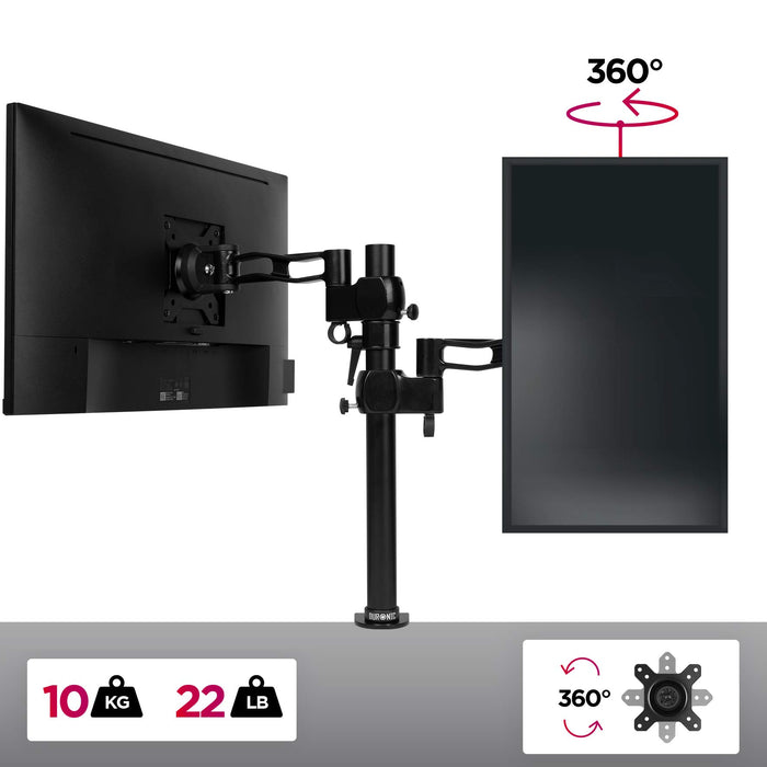 Duronic DM351X2 Monitorhalterung - Monitorständer für Monitore bis 27 Zoll - VESA 75/100 - Drehbar um 360° - Neigbar (-) 15° - Schwenkbar um 180° - Belasbarkeit 10 kg - Aluminium - Tische bis 6,8cm