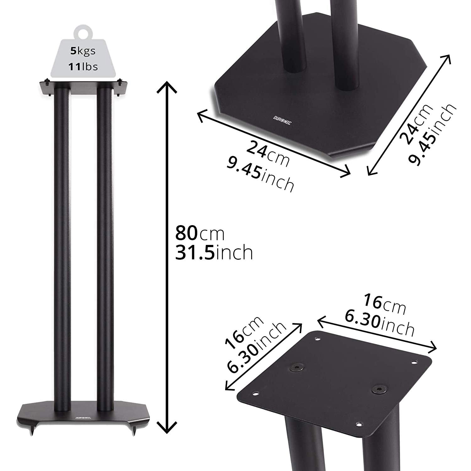 Duronic SPS1022 80 Lautsprecherständer | 80 cm hoher Ständer für Lautsprecher und Boxen bis 5 kg | 2er-Set Universal Boxenständer aus Metall | HiFi Monitor Stative | Heimkino Surround Sound