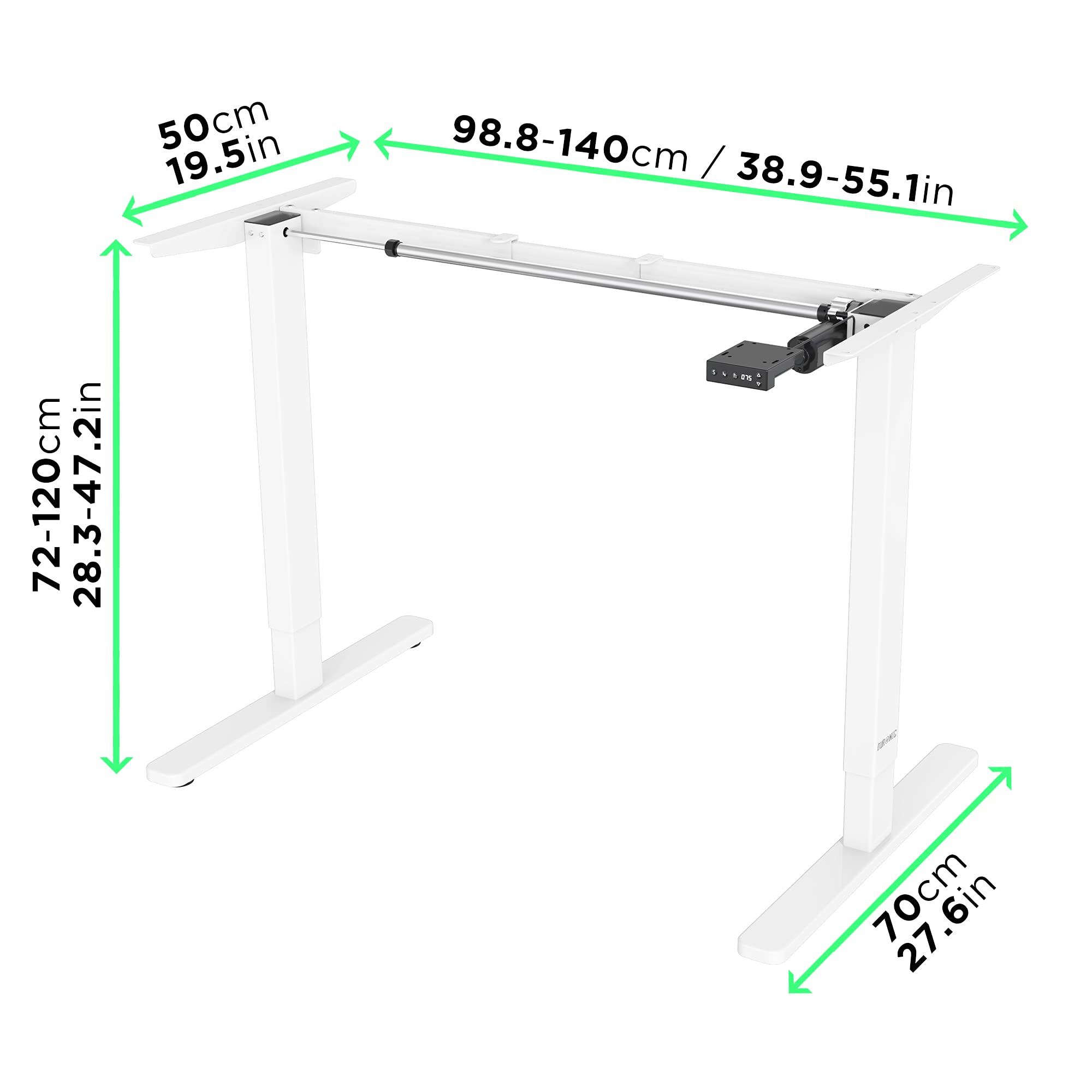 Duronic TM12 WE Schreibtisch Tischgestell | Elektrisch höhenverstellbar bis 120 cm | Gestell für Tischplatten bis 140 cm | Tischbein stufenlos mit 1 Motor | 2 Memory Slots | Computertisch Home Office