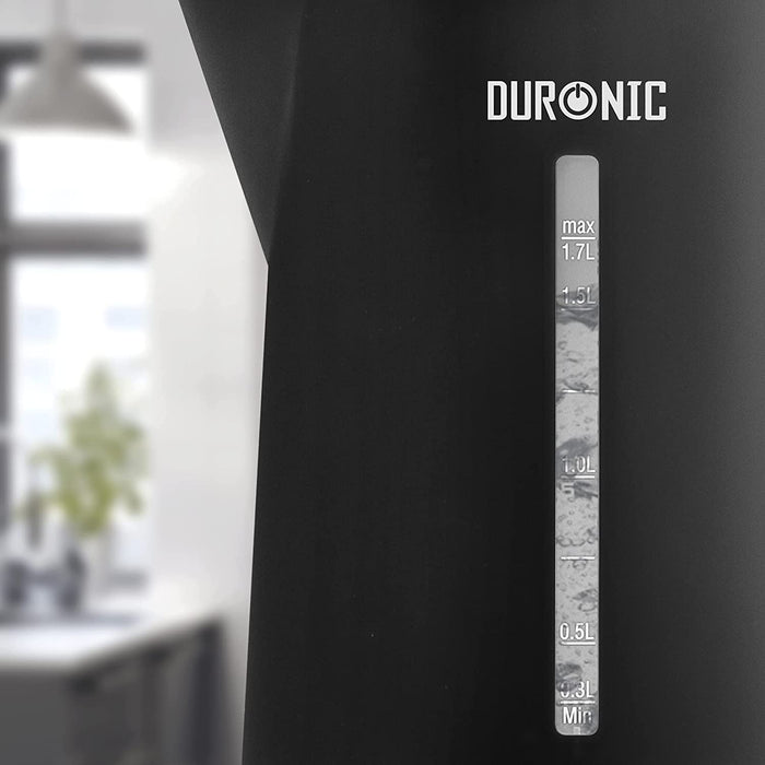 Duronic EK17 BK Wasserkocher - 1,7l Fassungsvermögen - 2200 Watt - Schnellkochend - Basis mit kabellosem Wasserkocher - Automatische Abschaltung - Zeitgemäßes Design - Schwarz