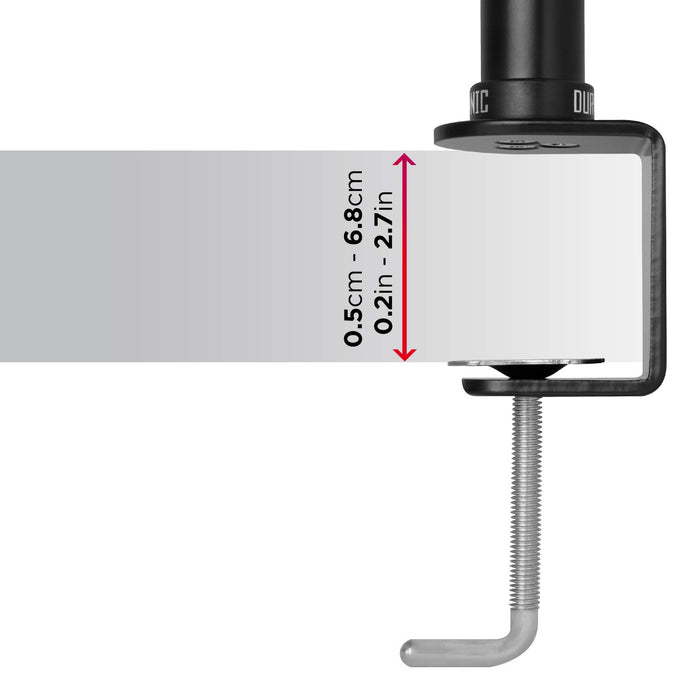 Duronic DM351X2 Monitorhalterung - Monitorständer für Monitore bis 27 Zoll - VESA 75/100 - Drehbar um 360° - Neigbar (-) 15° - Schwenkbar um 180° - Belasbarkeit 10 kg - Aluminium - Tische bis 6,8cm