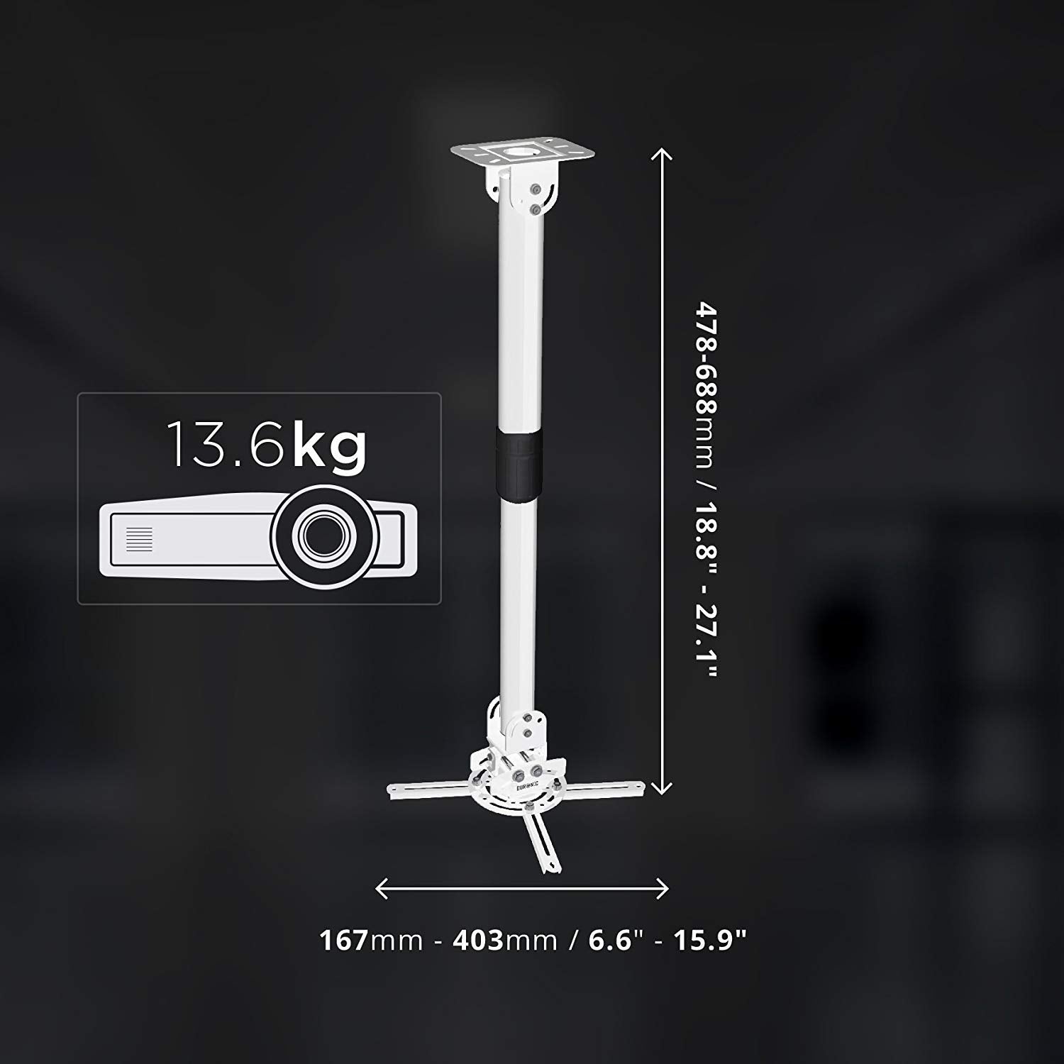 Duronic PB06XL Beamer Halterung | Projektor Deckenhalterung | Universal Wandhalterung | Halterung für Video-Projektor | drehbar und schwenkbar | Heimkino | Traglast bis zu 13,6 kg | 360° Rotation