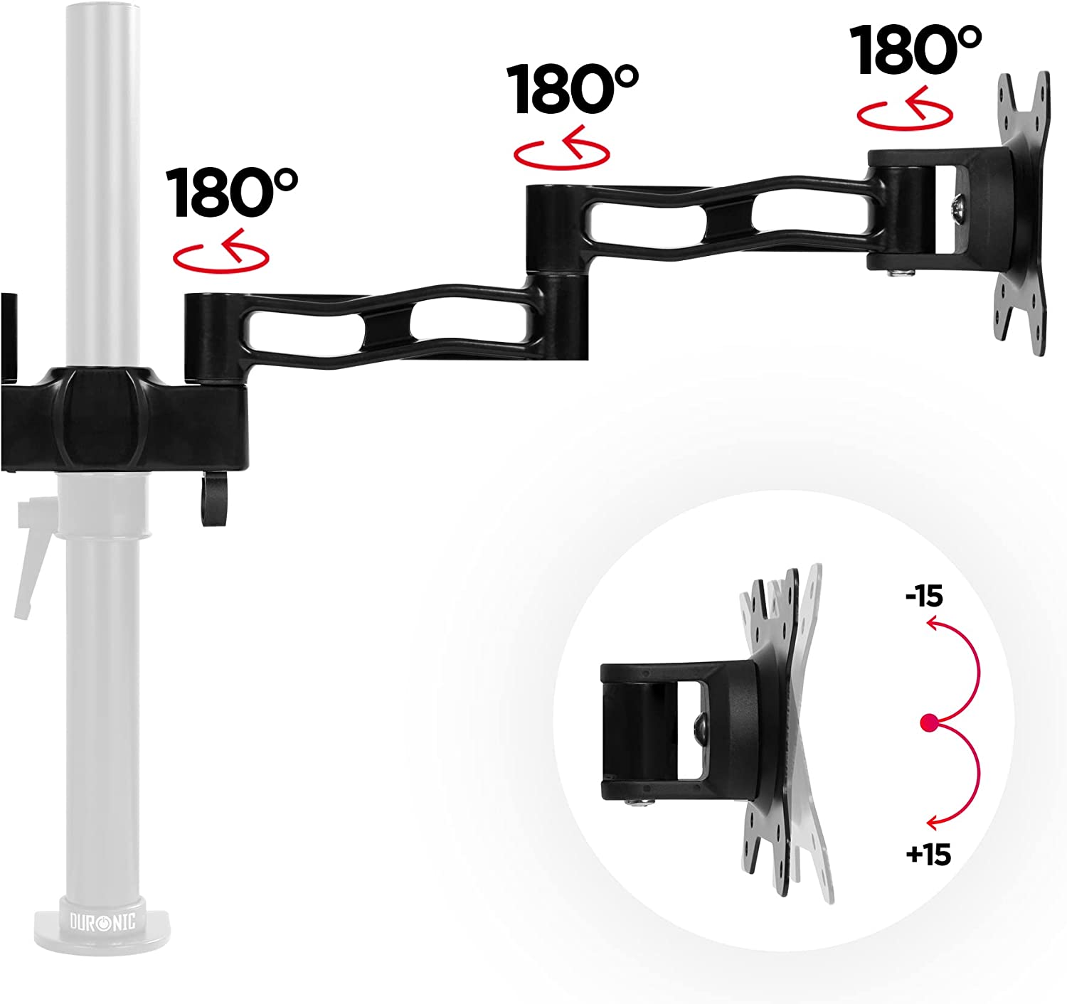 Duronic DM35P2 Monitorarme | 2 Monitorhalterungen für Monitorständer | Aluminium | VESA 75/100 | Zusatzarme für DM35-Serie | Einzelteil für alle Duronic Stangen | Monitorhalter für 2 Displays