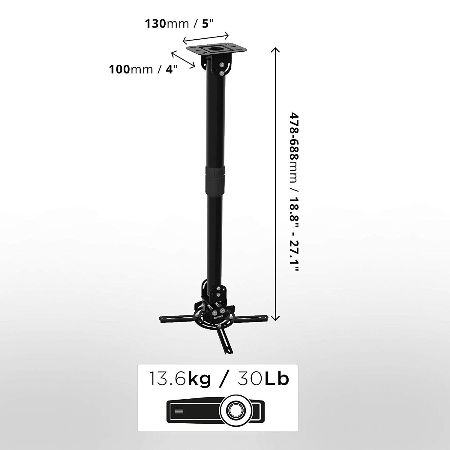 Duronic PB04XL Beamer Halterung | Projektor Deckenhalterung | Universal Wandhalterung | Halterung für Video-Projektor | drehbar und schwenkbar | Heimkino | Traglast bis zu 13,6 kg | 360° Rotation