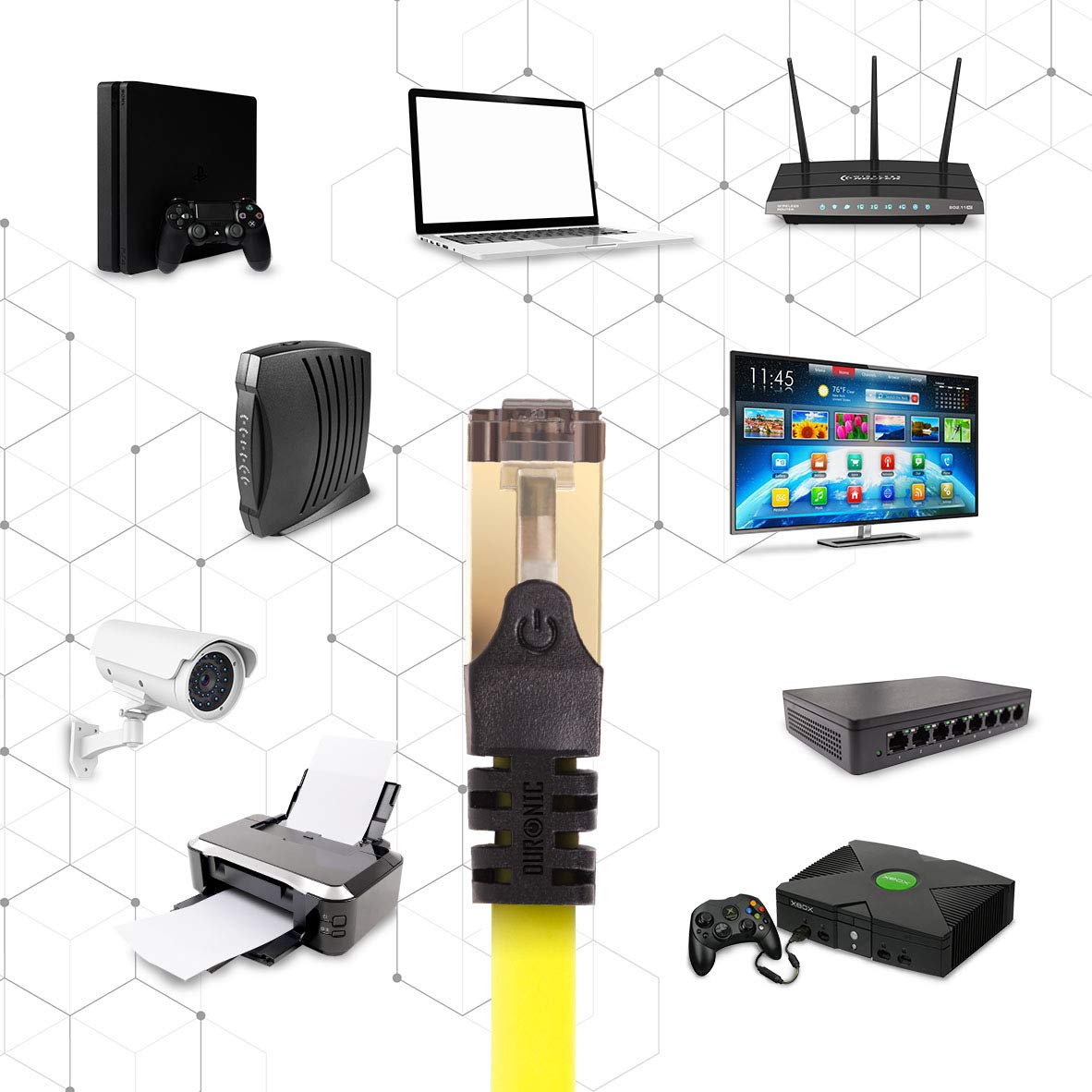 Duronic CAT8 YW 1,5 m Ethernet-Kabel | 40 Gbps Netzwerkabel | RJ45 Gigabit LAN Kabel Cat 8 | Patch Kabel 2000 MHz S/FTP Schirmung | TV Streaming Router Modem Switch Internetkabel 10 100 1000 Mbit