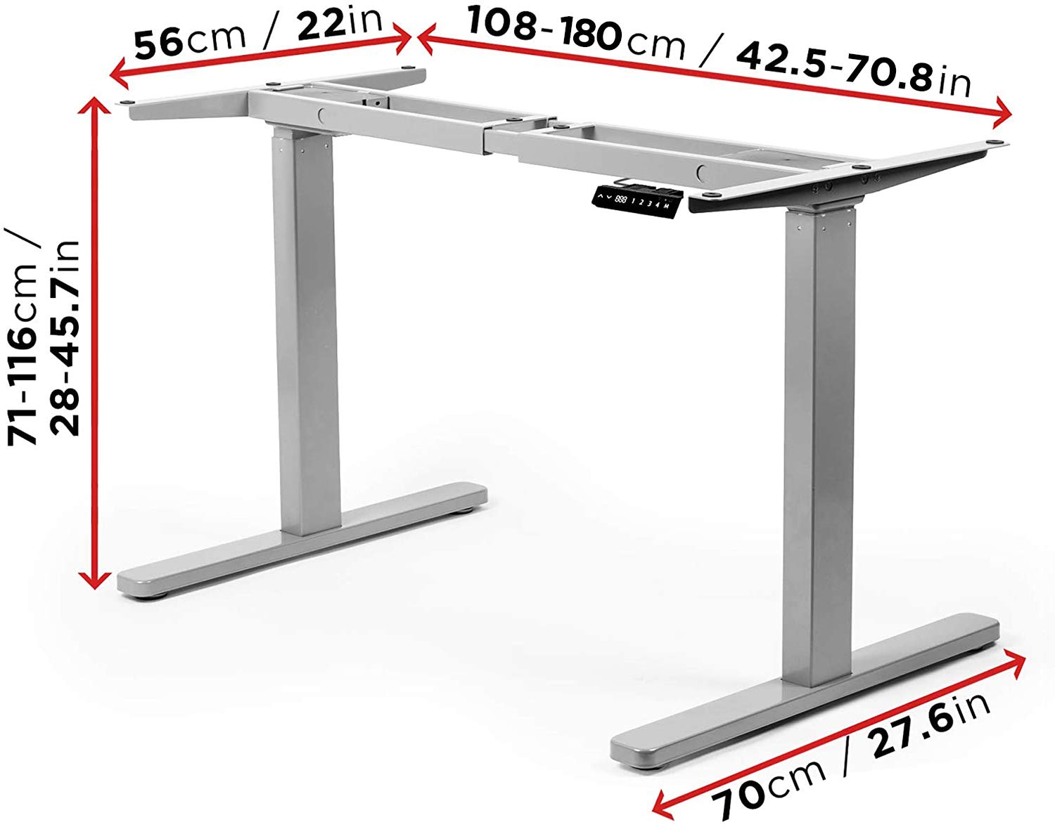 Duronic TM22 GY Schreibtisch Tischgestell | Elektrisch höhenverstellbar bis 116 cm | Gestell für Tischplatten bis 180 cm | Tischbein stufenlos 2 Motoren | 4 Memory Slots | Computertisch Home Office