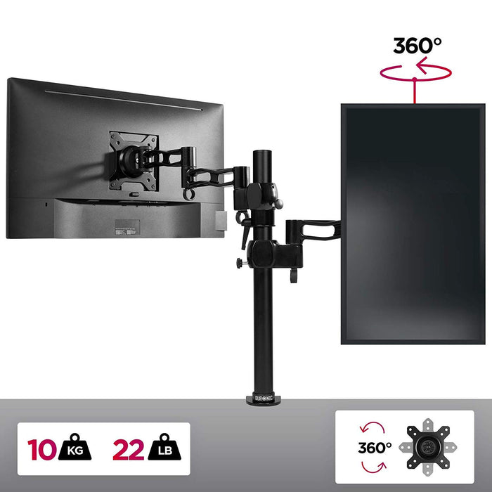 Duronic DM351X3 BK Monitorhalterung - Monitorständer für Monitore bis 27 Zoll - VESA 75/100 - Drehbar um 360° - Neigbar (-)15° - Schwenkbar um 180° - Belasbarkeit 10 kg - Aluminium - Tische bis 6,8cm