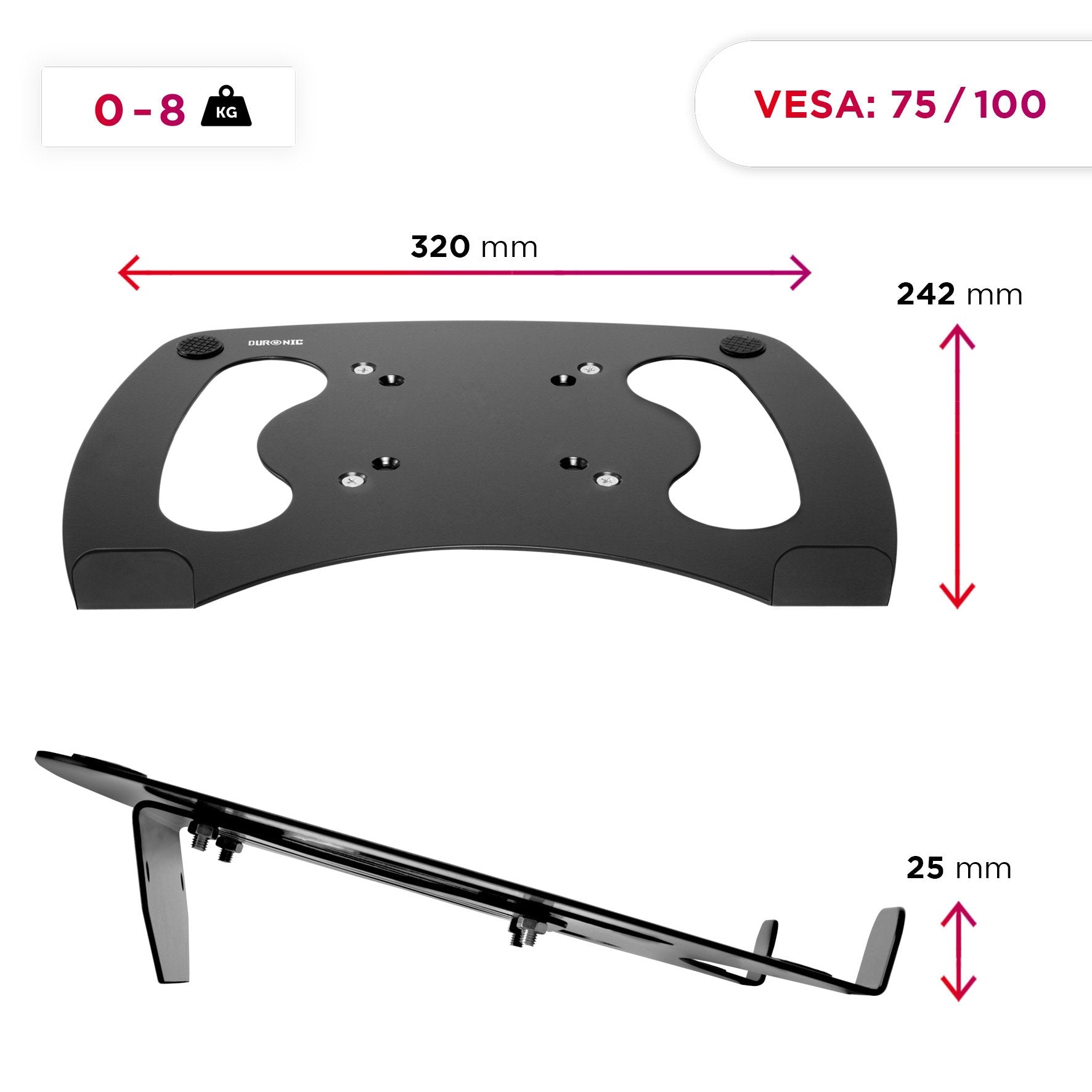 Duronic DML1 BK Laptophalterung | Fläche 32x24,2cm | Belastbarkeit 8kg | Laptopständer für Minitorhalter | VESA Standard | Kompatibel mit Duronic Monitorständer | Antirutsch Pads | Vertikale Montage