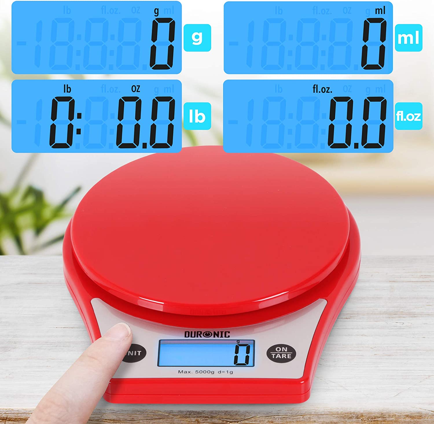 Duronic KS6000 RD Küchenwaage | 5 kg Digitalwaage rund mit 2,5 L abnehmbarer Schüssel | 1 g grammgenau Präzision-Feinwaage | Haushaltswaage mit Tara-Funktion | Digitale Waage mit Hold-Funktion | Backen