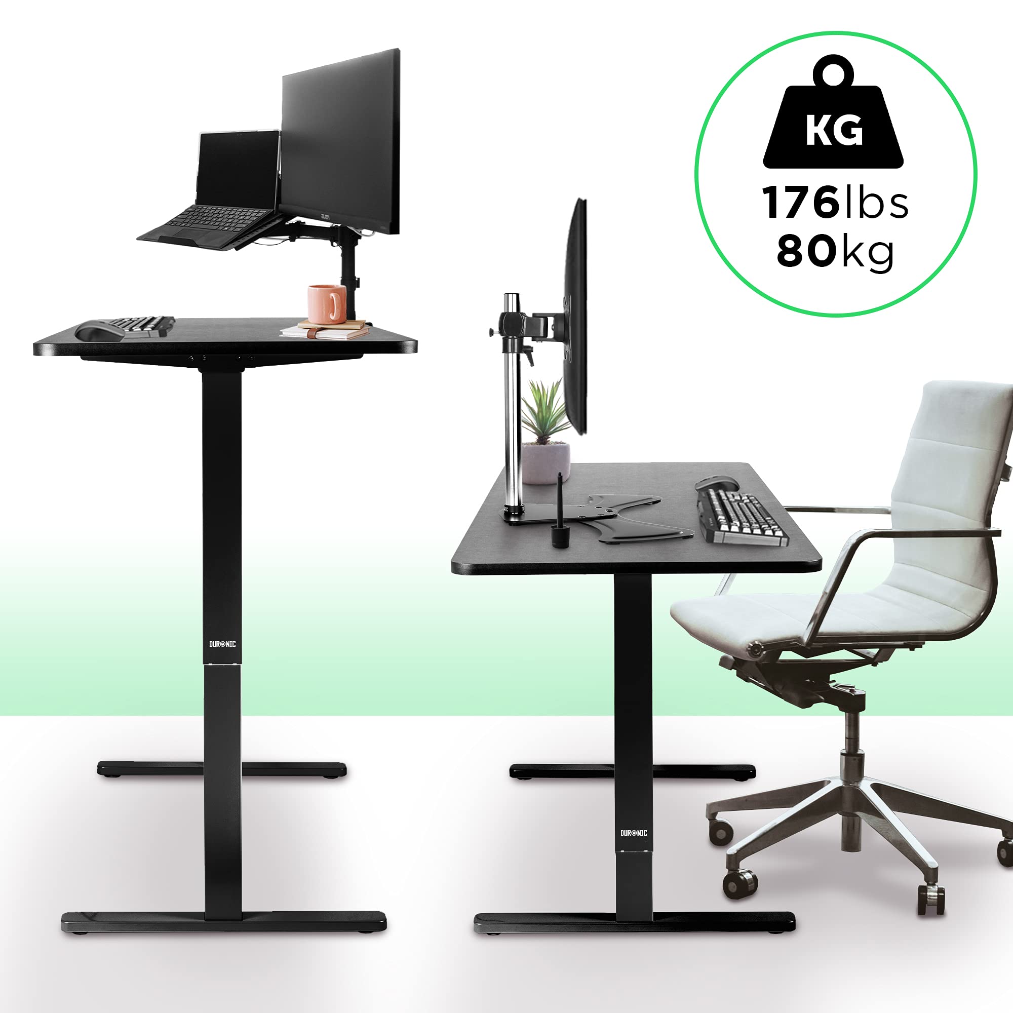 Duronic TM12 BK Schreibtisch Tischgestell | Elektrisch höhenverstellbar bis 120 cm | Gestell für Tischplatten bis 140 cm | Tischbein stufenlos mit 1 Motor | 2 Memory Slots | Computertisch Home Office