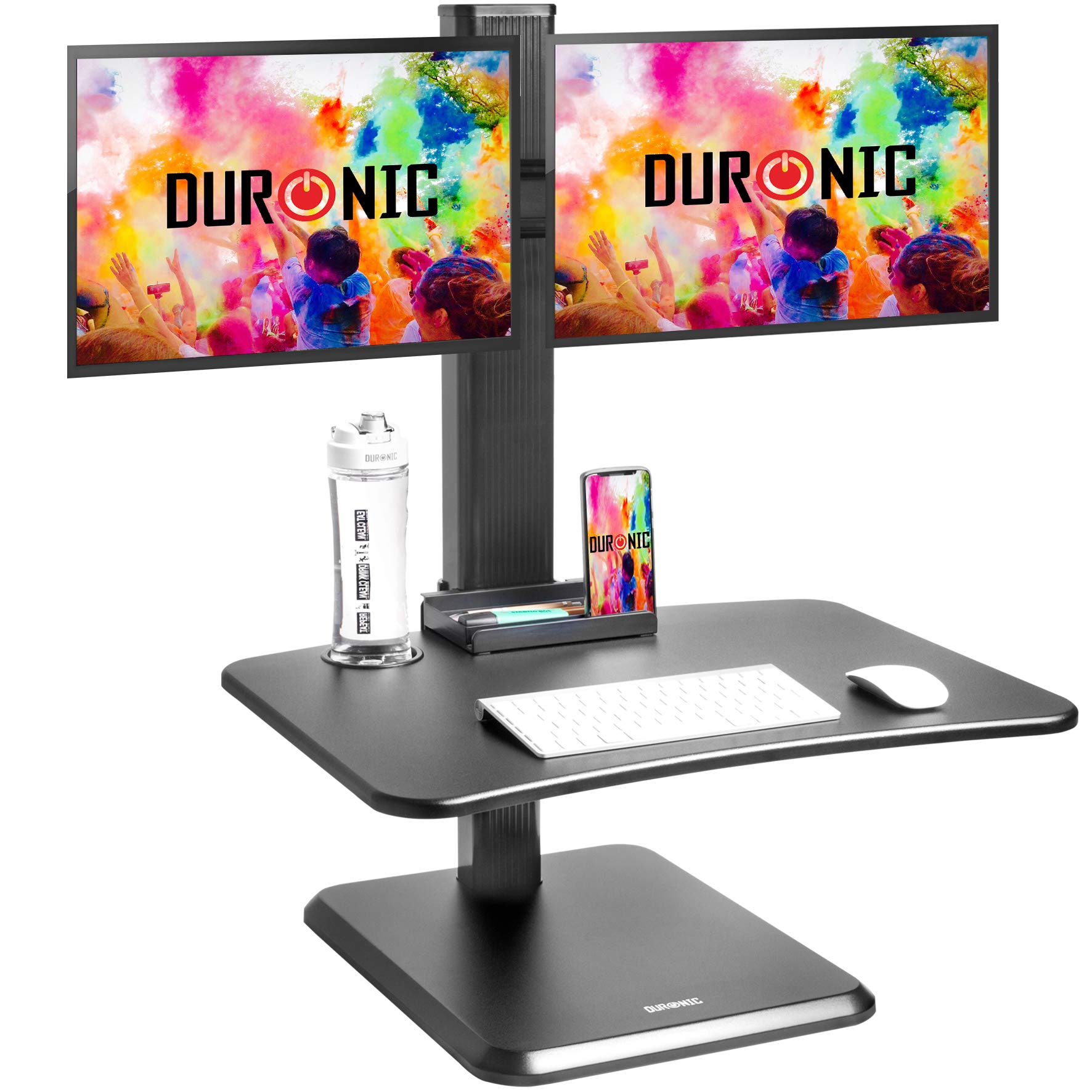 Duronic DM05D15 Schreibtischaufsatz mit Monitorhalterung | Computertisch 65 x 51 cm | Workstation höhenverstellbar 7 - 44 cm | Stehpult für 2 Bildschirme, Smartphone und Tastaturablage | Displays 8 kg