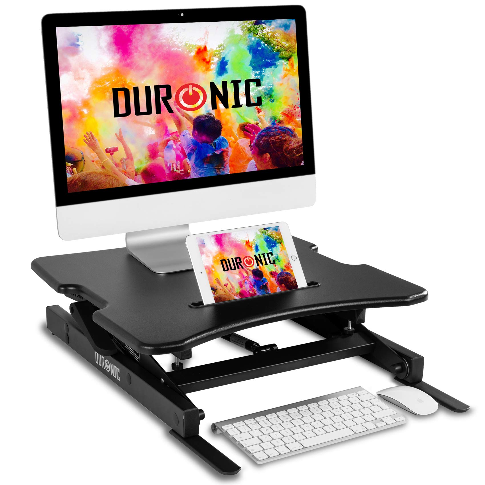 Duronic DM05D18 Schreibtischaufsatz | Workstation 55 x 53 cm mit Tastaturablage | Computertisch höhenverstellbar 17 - 42 cm | Stehpult für PC, Laptop und Smartphone | Sitz-Steh Schreibtisch bis 15 kg