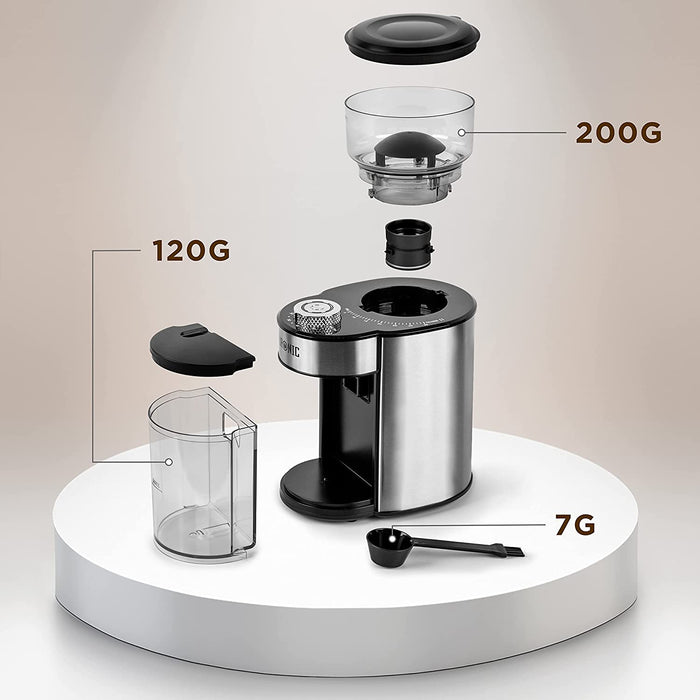 Duronic BG200 Elektrische Kegelmühle | 200 W Kaffeemühle mit Mahlwerk | 200 g Kaffeebohnen | Mahlgrad von grob bis fein | Mengendosierung bis 12 Tassen Kaffee | geeignet für French Press Café
