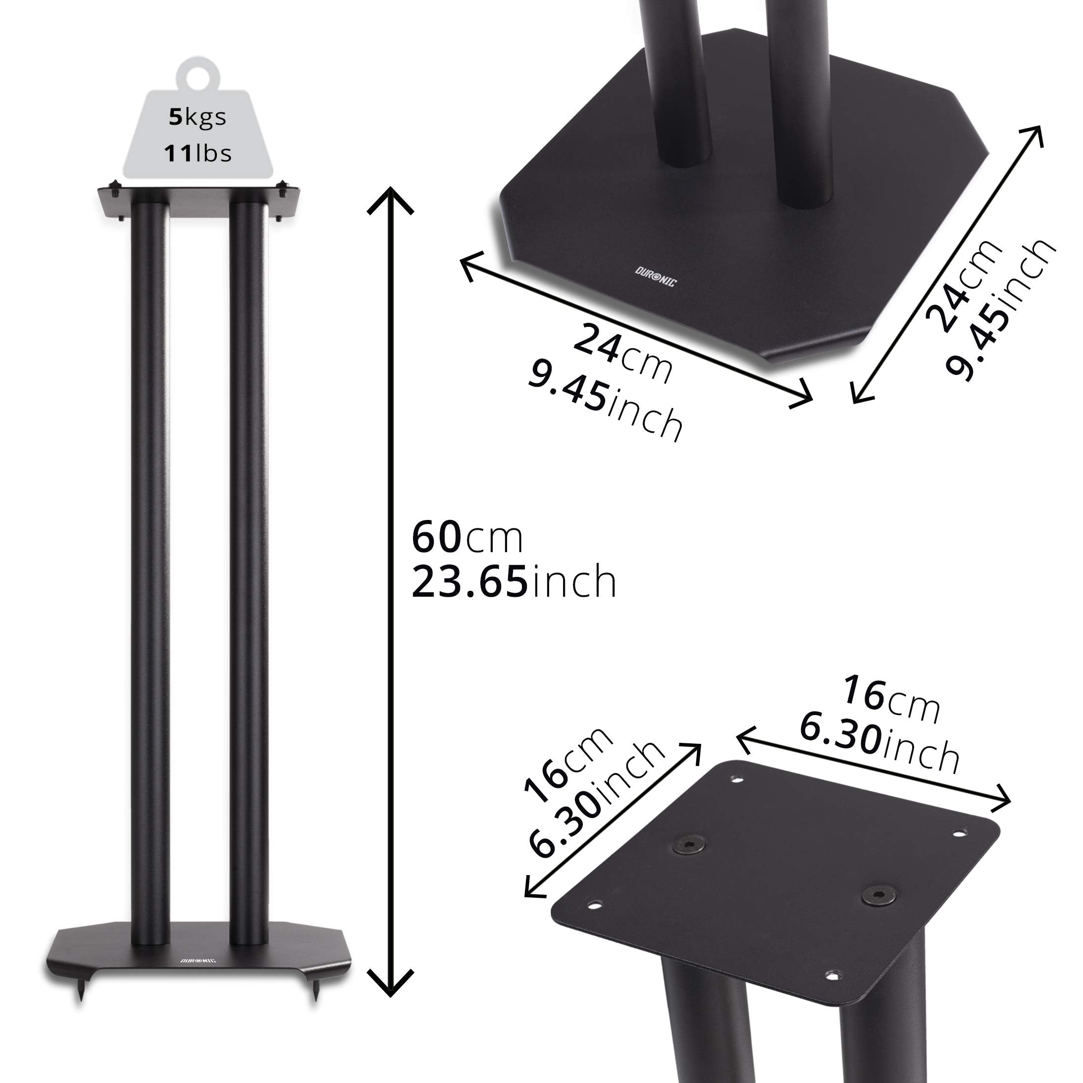 Duronic SPS1022 60 Lautsprecherständer | 60 cm hoher Ständer für Lautsprecher und Boxen bis 5 kg | 2er-Set Universal Boxenständer aus Metall | HiFi Monitor Stative | Heimkino Surround Sound