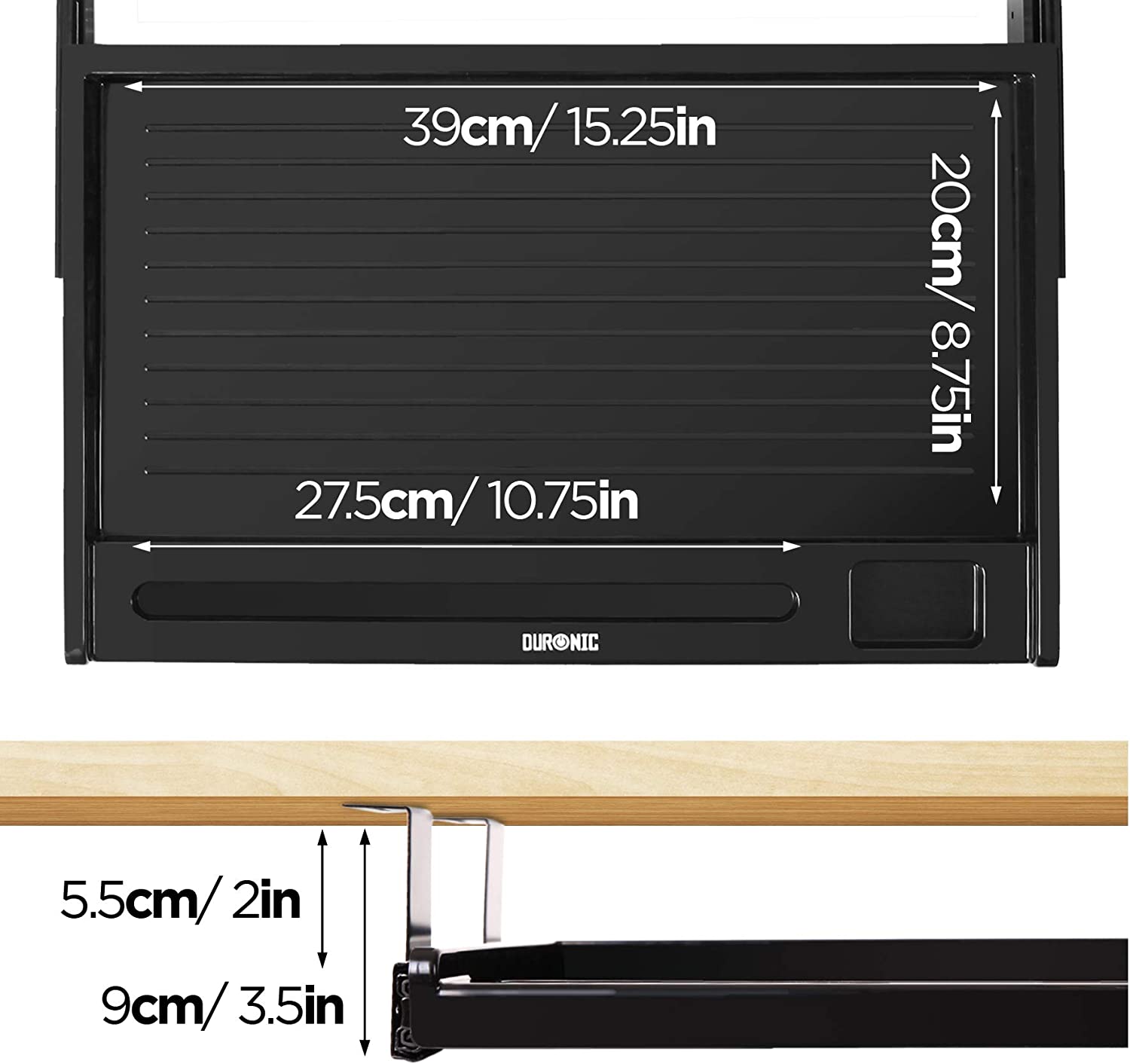 Duronic DKTSX2 Tastaturplattform | Unter Schreibtischschublade für Tastatur und Maus | Aufsteckbares Tastaturfach | Ergonomische Workstation-Lösung | Ausziehbar | Einfache Montage