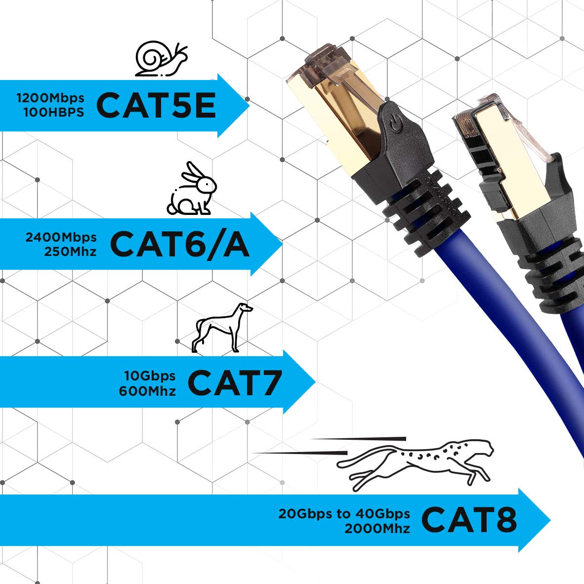 Duronic CAT8 BE 1 m Ethernet-Kabel | 40 Gbps Netzwerkabel | RJ45 Gigabit LAN Kabel Cat 8 | Patch Kabel 2000 MHz S/FTP Schirmung | TV Streaming Router Modem Switch Internetkabel 10 100 1000 Mbit