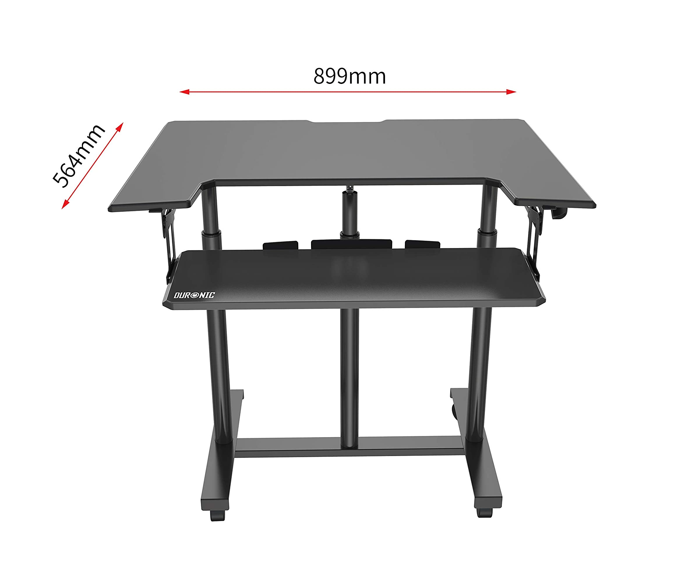Duronic DM03ST1 PC-Tisch | Höhenverstellbar 77-119,5cm | 56,4 x 89,9cm Fläche | 15kg Belastbarkeit | Rollbare Workstation | Mit Tastaturauszug | Zum Sitzen und Stehen | Computertisch mit Kabelführung