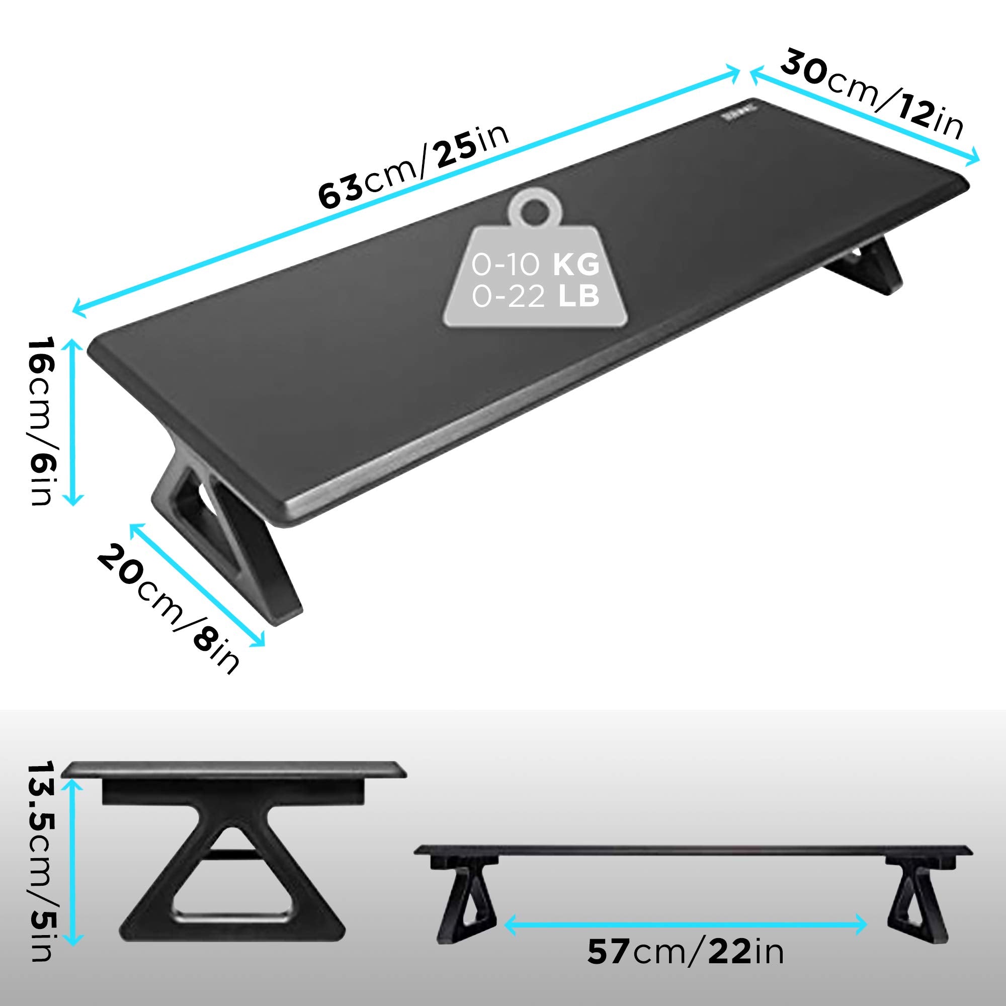 Duronic DM06-1 BK Monitorständer | 62 x 30 cm Fläche | Bis 10kg | 15cm Höhe | Ergonomischer Bildschirmständer Schreibtisch | Schreibtischaufsatz Monitor und Laptop | Bildschirmerhöhung LCD LED OLED TV