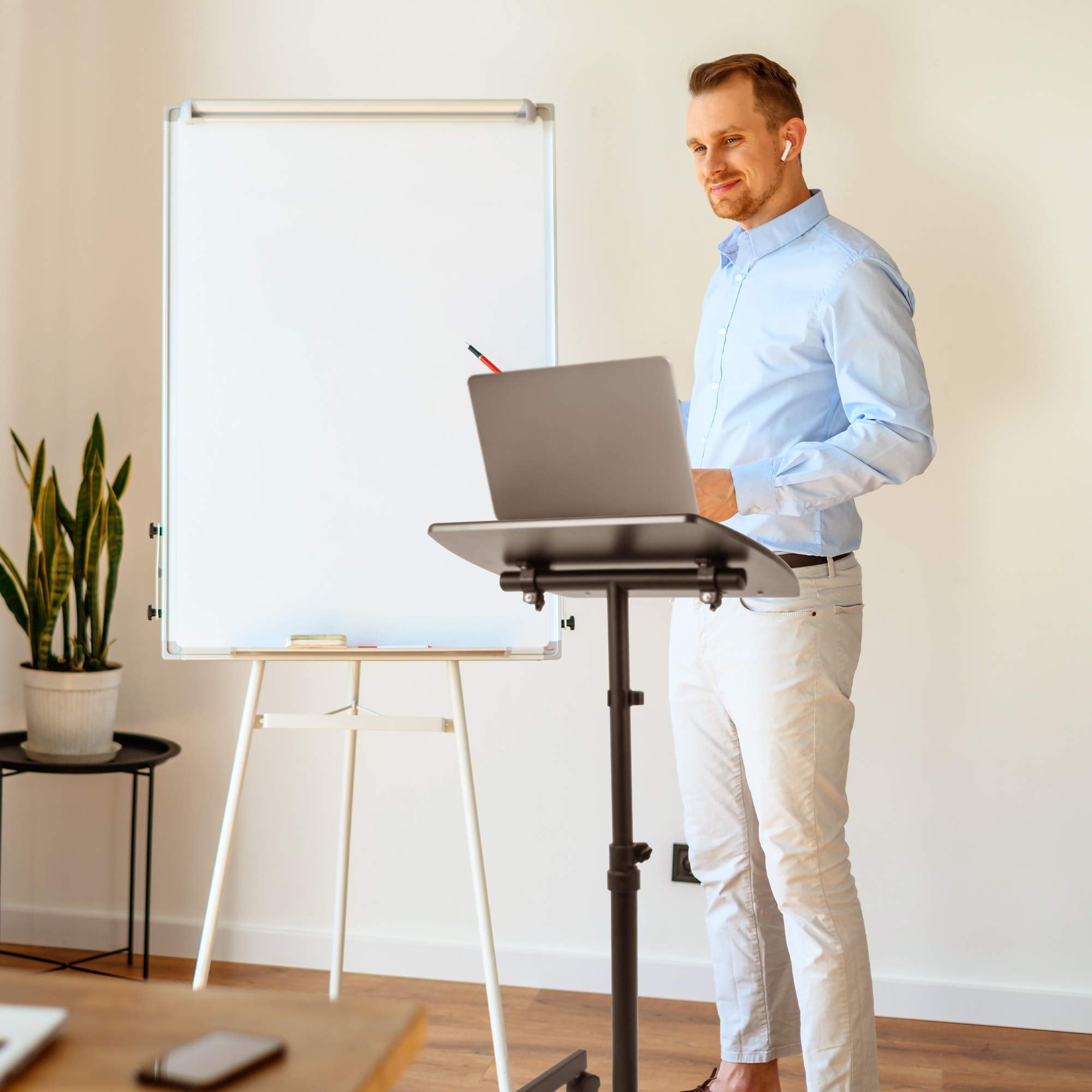 Duronic WPS27 Arbeitstisch | Laptoptisch 50 x 40 cm bis 10 kg | Computertisch mit Rollen | Höhenverstellbarer Projektortisch für Beamer | Sitz-Stehtisch Schreibtisch Rolltisch Beistelltisch Sofatisch