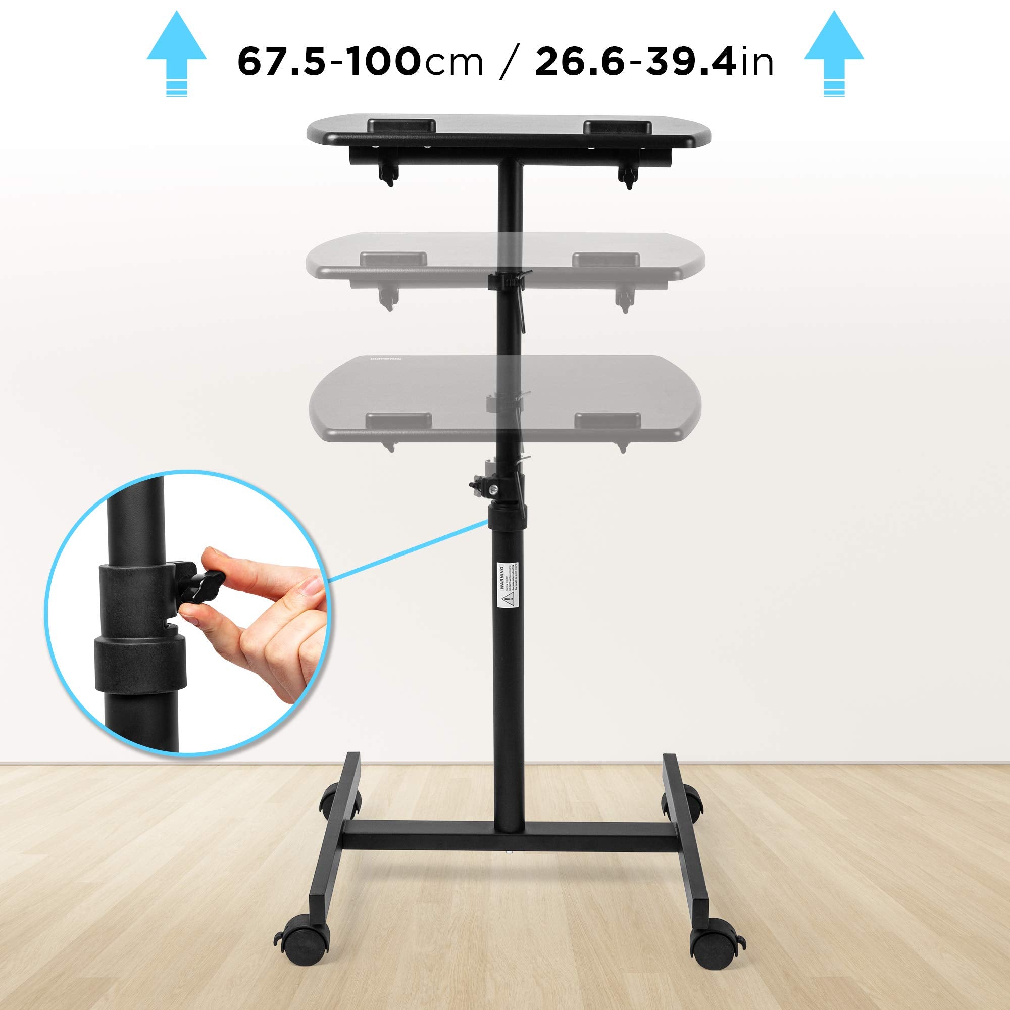 Duronic WPS27 Arbeitstisch | Laptoptisch 50 x 40 cm bis 10 kg | Computertisch mit Rollen | Höhenverstellbarer Projektortisch für Beamer | Sitz-Stehtisch Schreibtisch Rolltisch Beistelltisch Sofatisch