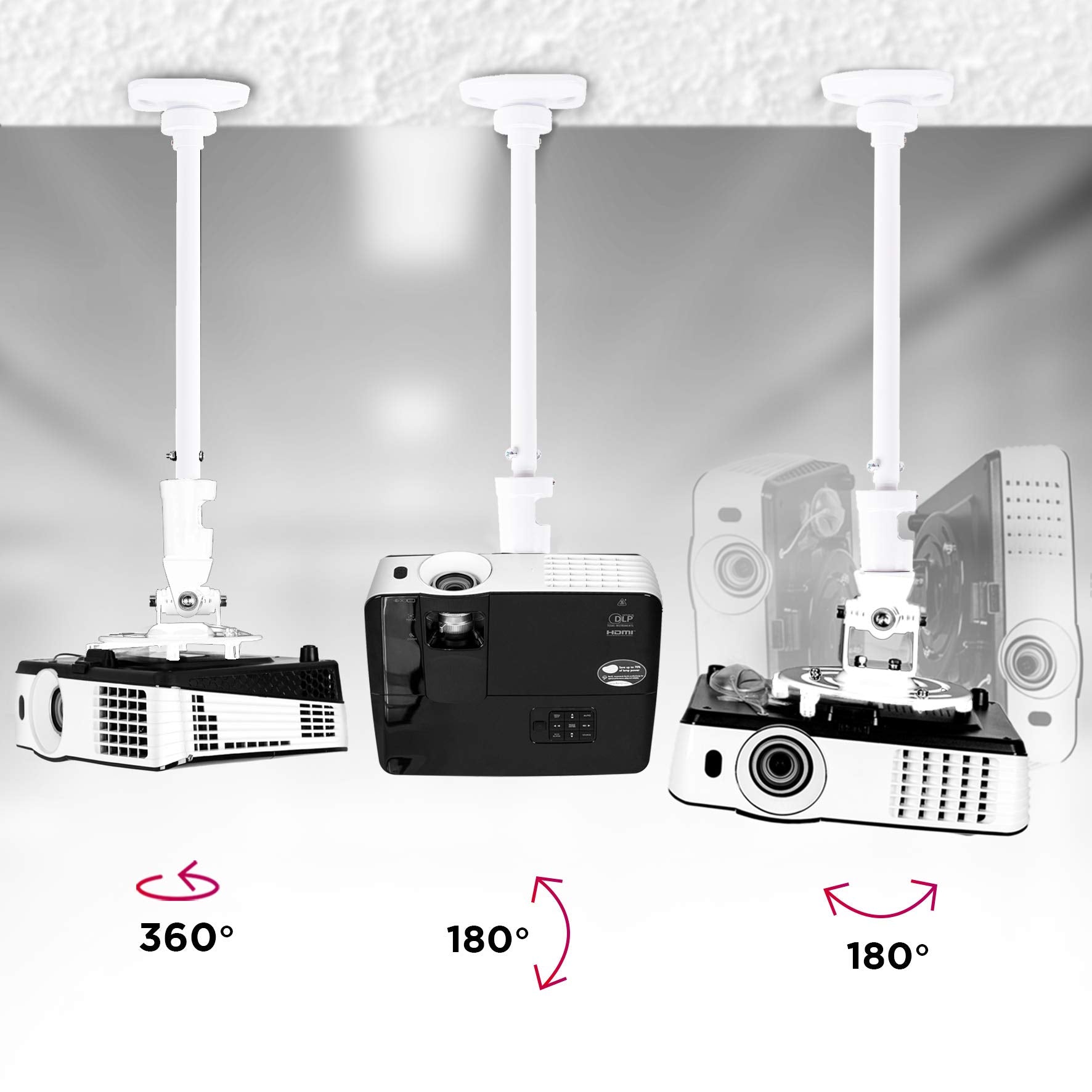 Duronic PB08XL Beamer Halterung | Projektor Deckenhalterung | Universal Wandhalterung | Halterung für Video-Projektor | drehbar und schwenkbar | Heimkino | Traglast bis zu 13,6 kg | 360° Rotation